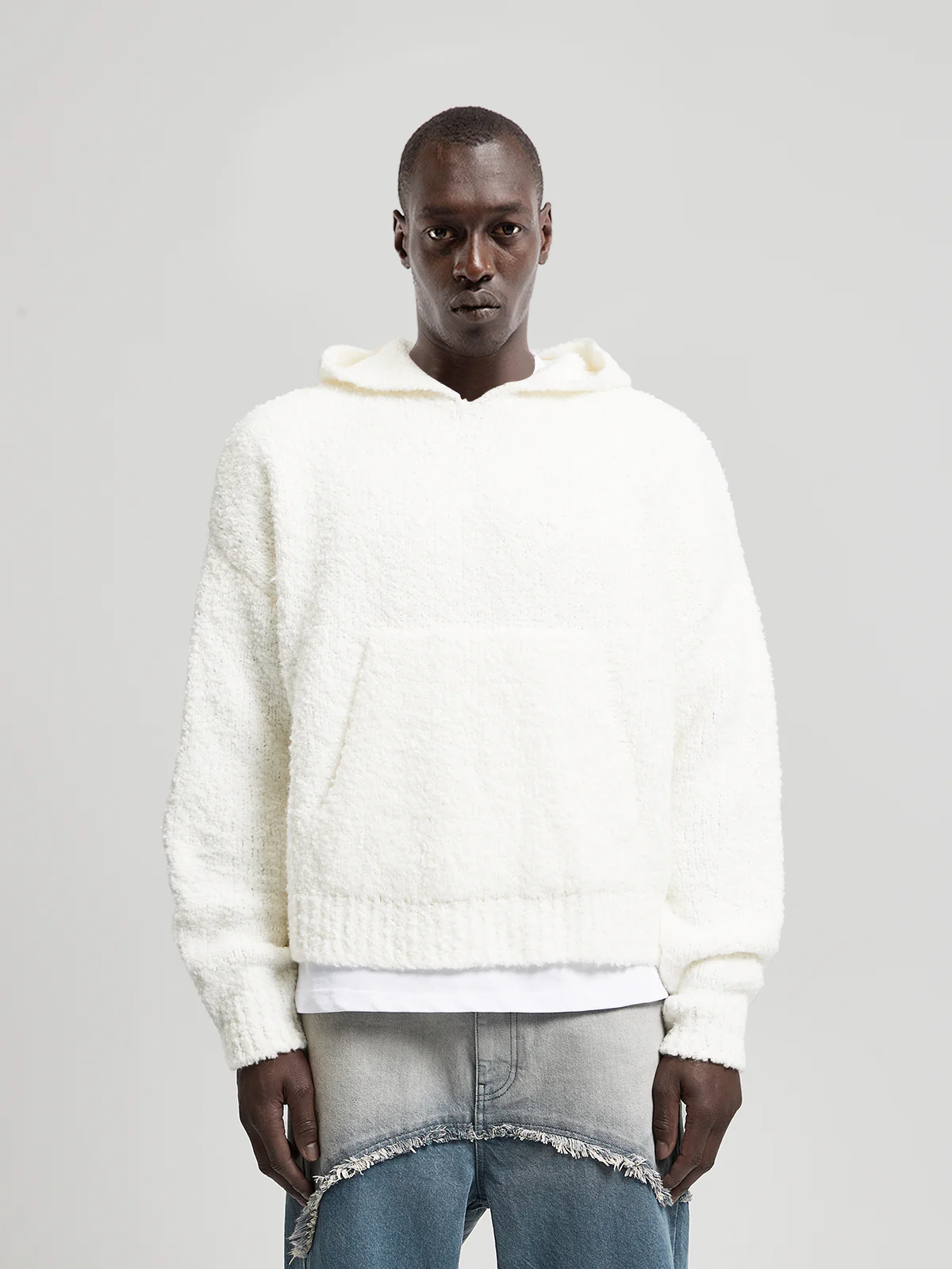 BOUCLÉ KNIT HOODIE - CREAM - Image 2