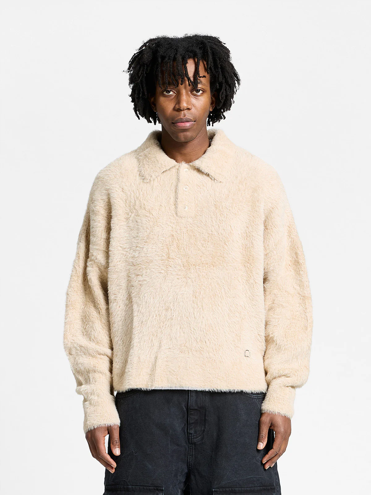 CLAIR FURRY KNIT POLO - SAND - Image 2