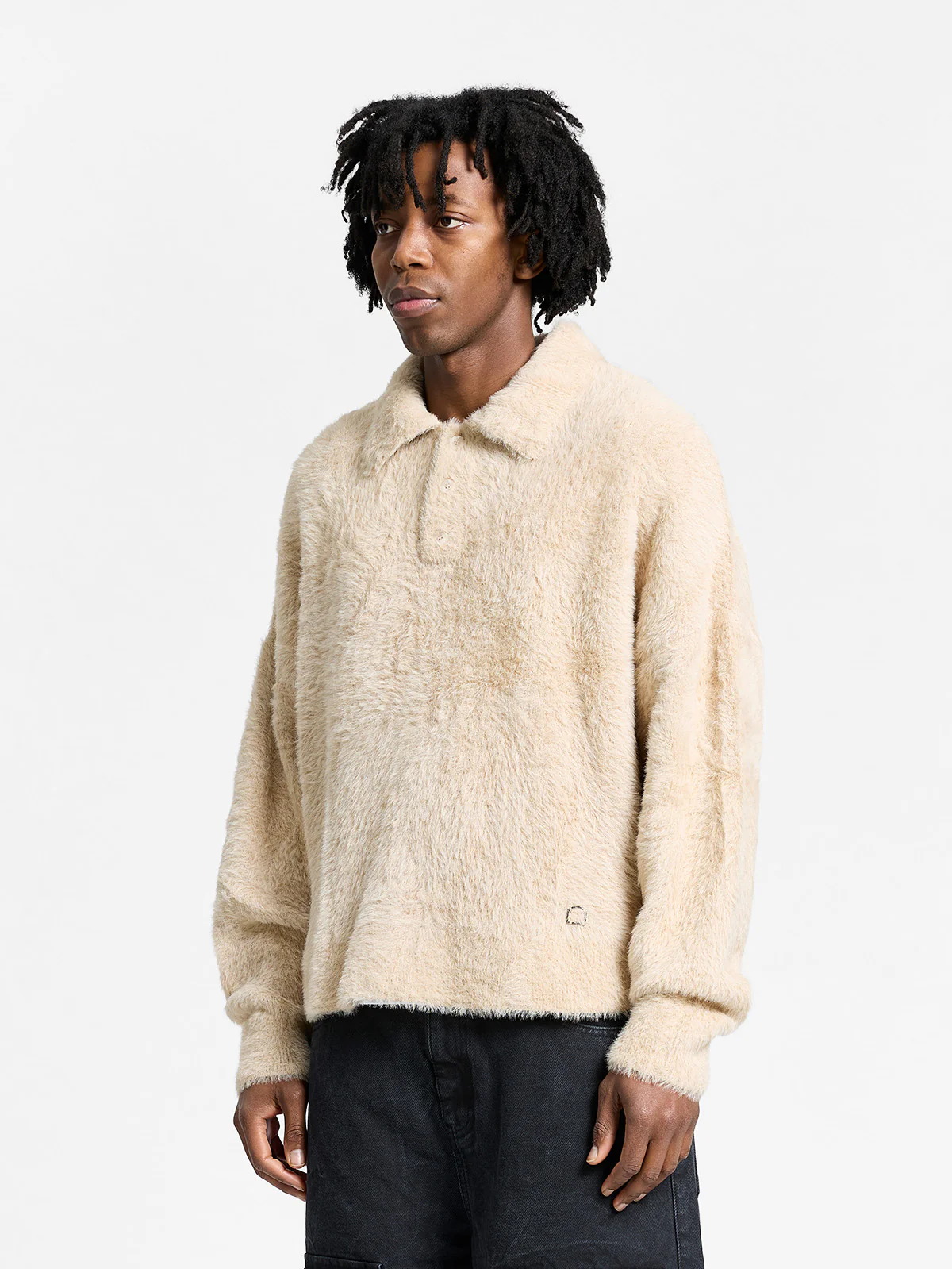 CLAIR FURRY KNIT POLO - SAND - Image 4