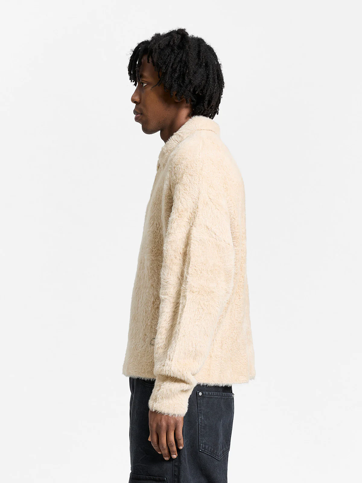 CLAIR FURRY KNIT POLO - SAND - Image 5