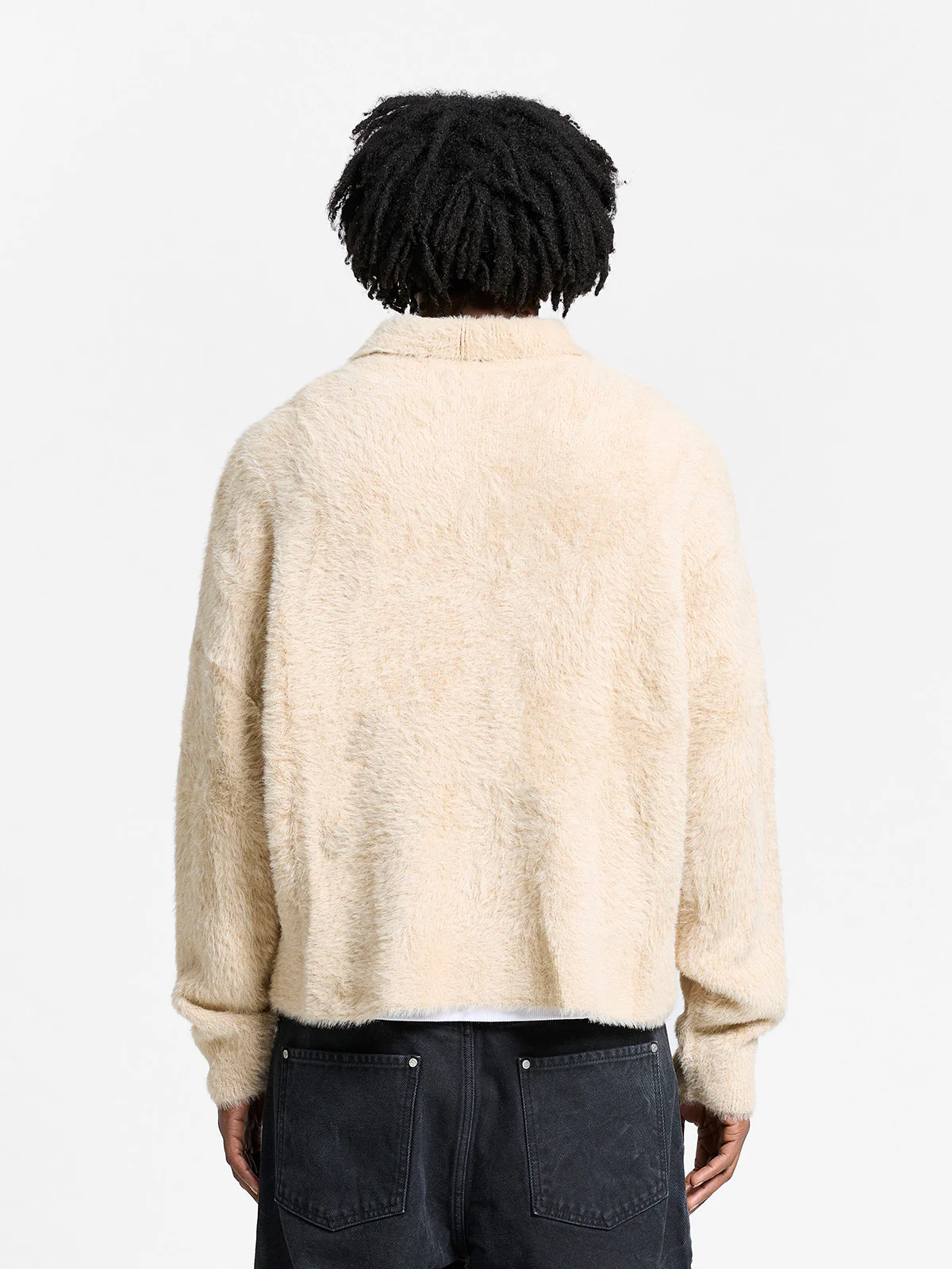 CLAIR FURRY KNIT POLO - SAND - Image 6