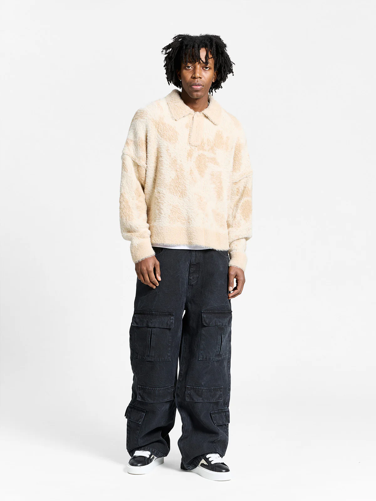 CLAIR FURRY KNIT POLO - SAND - Image 7