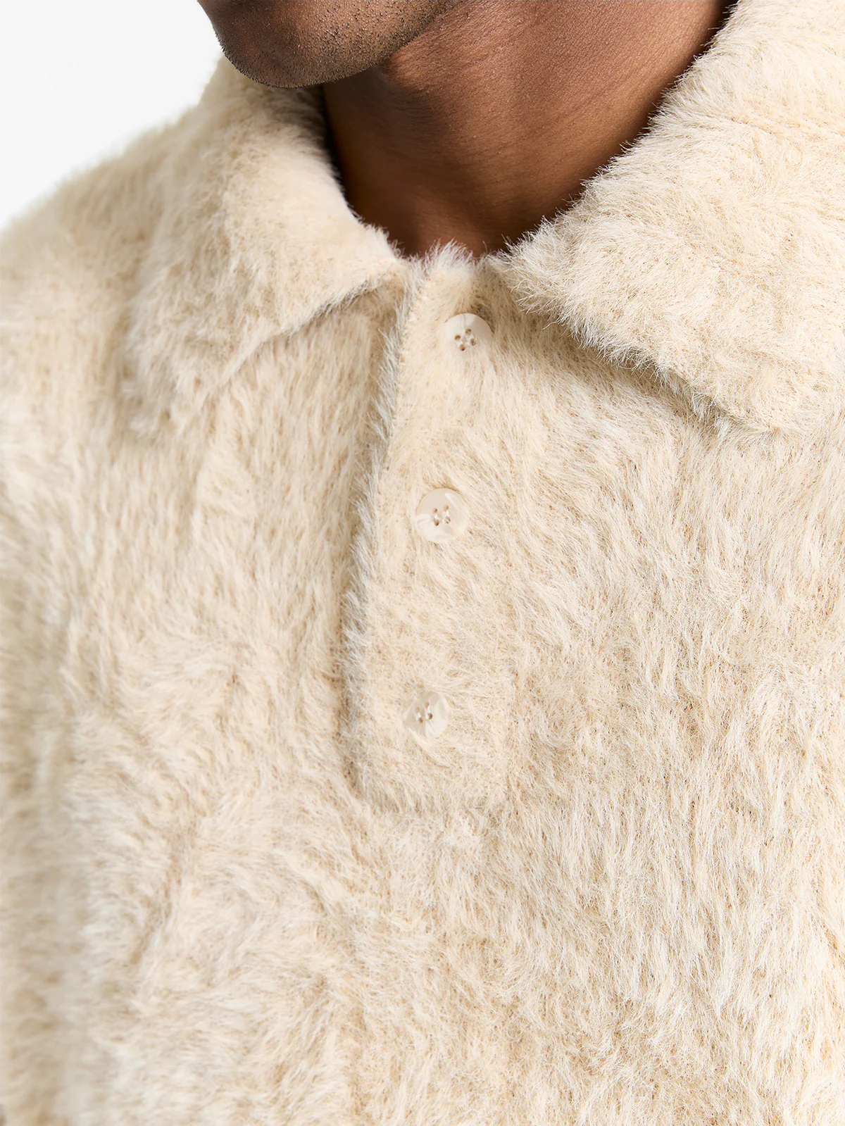 CLAIR FURRY KNIT POLO - SAND - Image 8