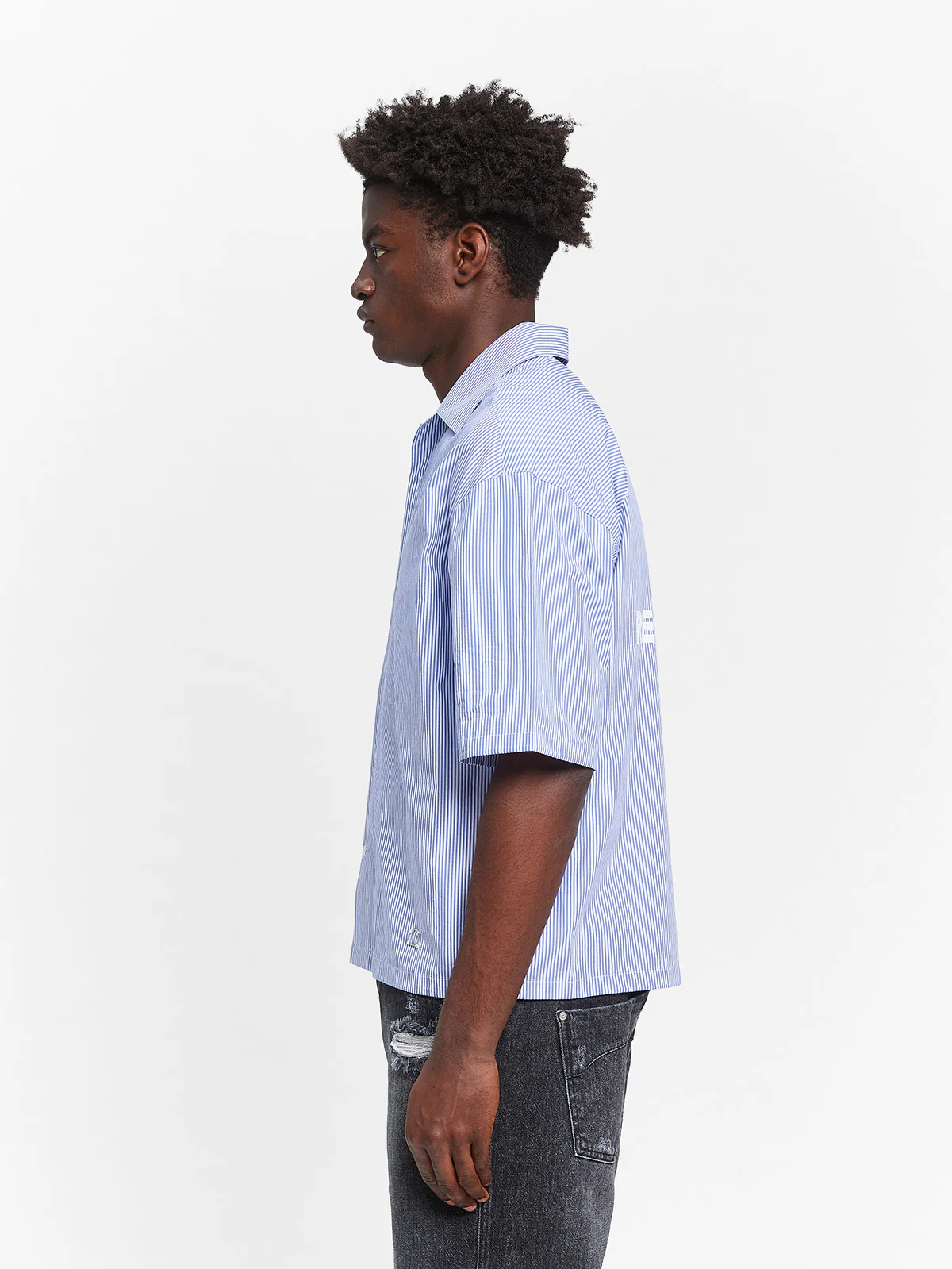 CONSTRUCTION BUTTON SHIRT - BLUE/WHITE - Image 4