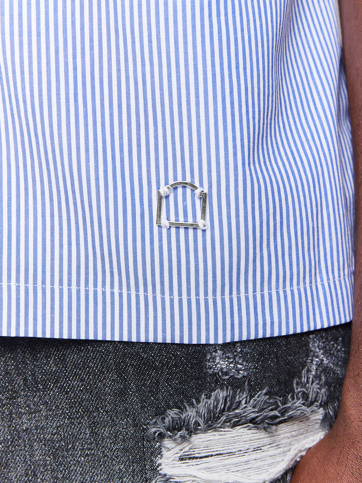 CONSTRUCTION BUTTON SHIRT - BLUE/WHITE - Image 7