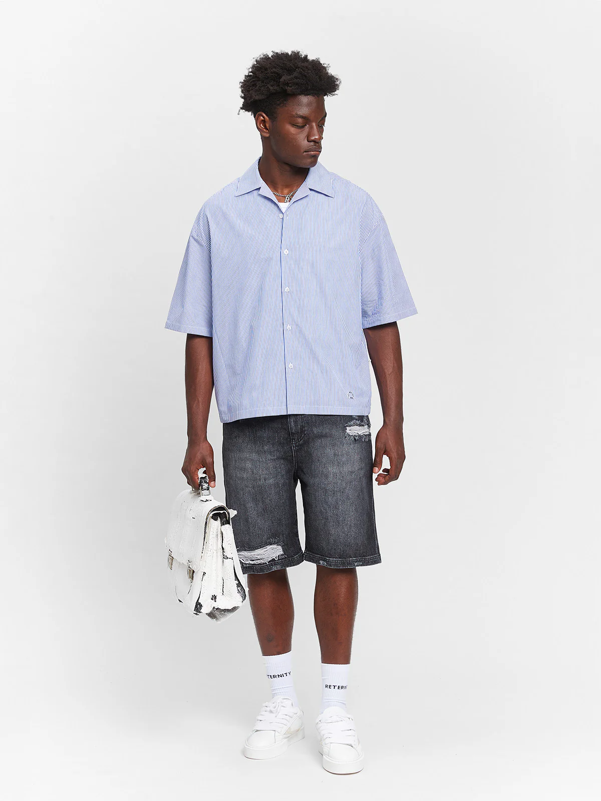 CONSTRUCTION BUTTON SHIRT - BLUE/WHITE - Image 9