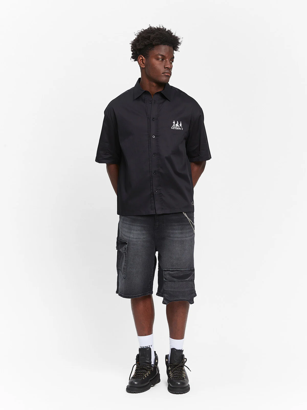 CREATIVE DEPT LOGO BUTTON SHIRT - BLACK - Image 6