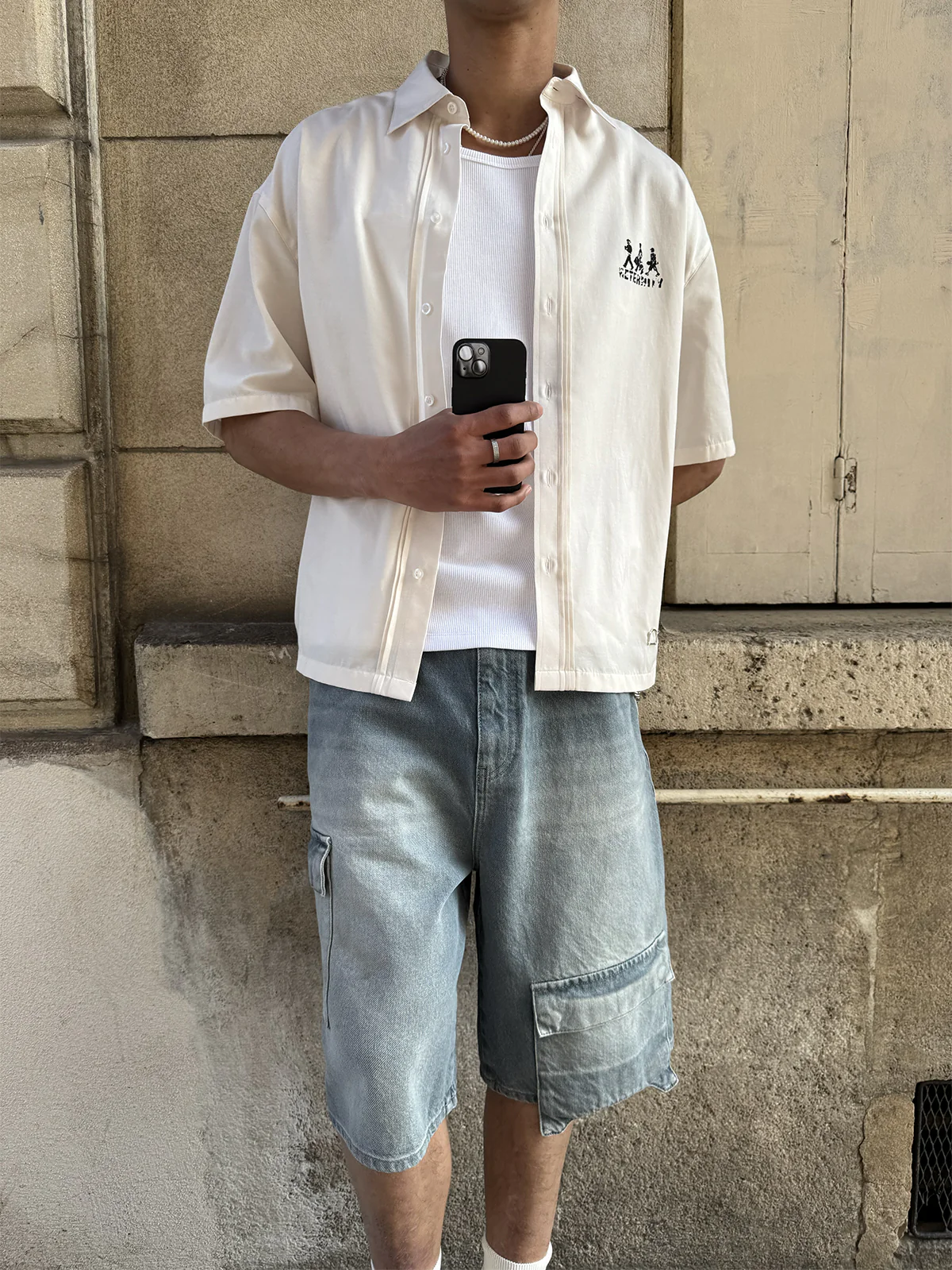 CREATIVE DEPT LOGO BUTTON SHIRT - CREAM - Image 2