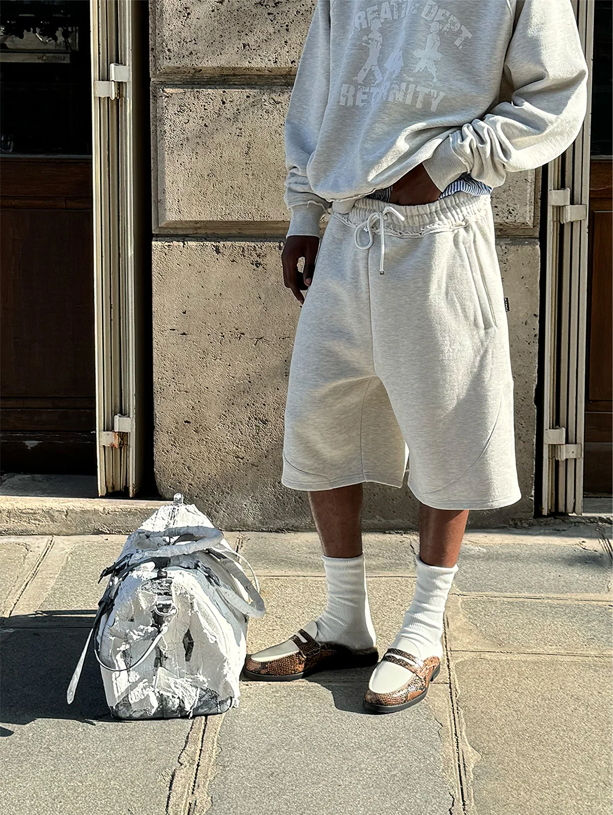 CREATIVE DEPT LOGO COTTON SHORTS - MELANGE GREY - Image 2