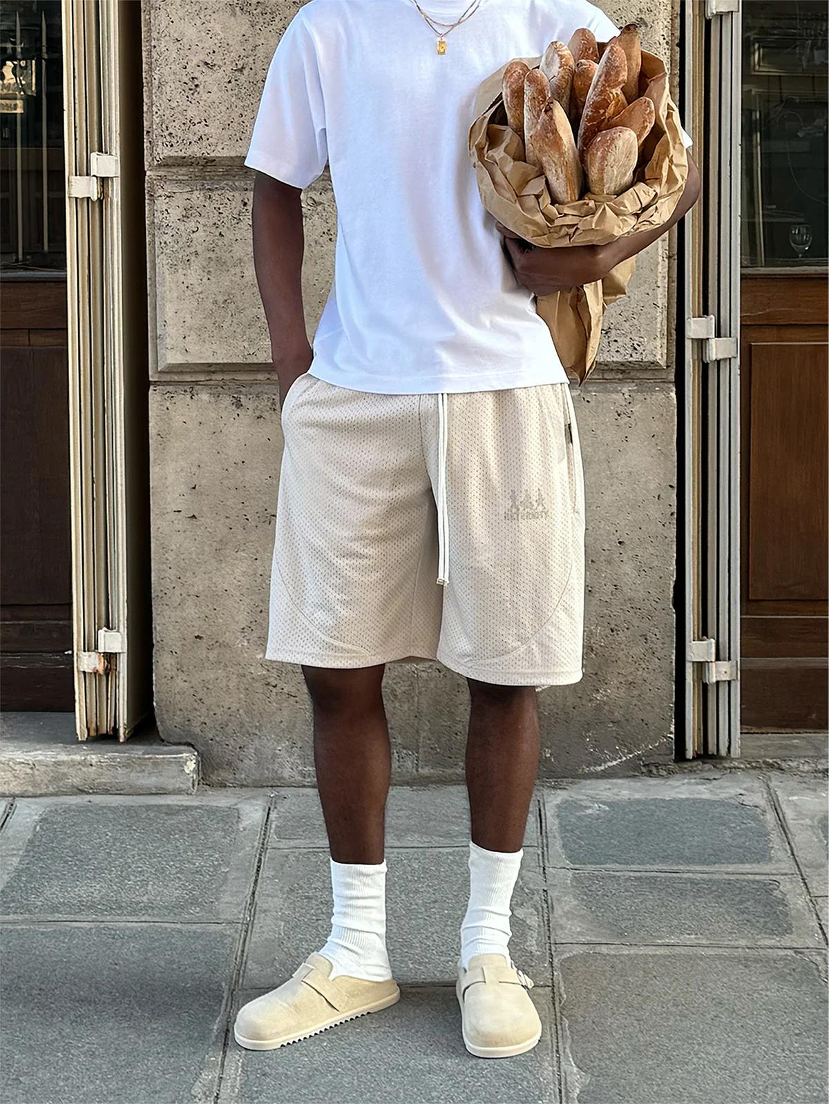 CREATIVE DEPT LOGO MESH SHORTS - CREAM - Image 2