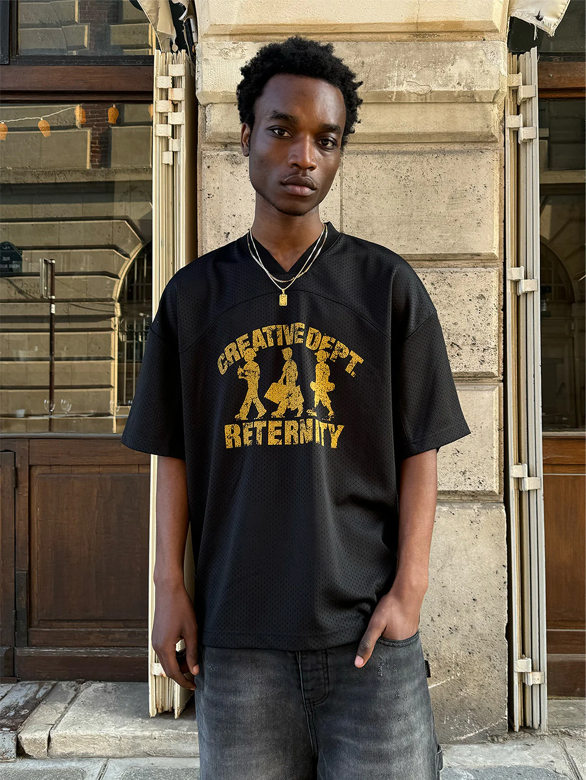 CREATIVE DEPT LOGO MESH T-SHIRT - BLACK - Image 5