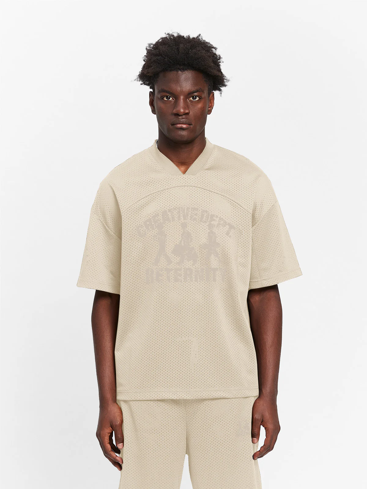 CREATIVE DEPT LOGO MESH T-SHIRT - CREAM - Image 2