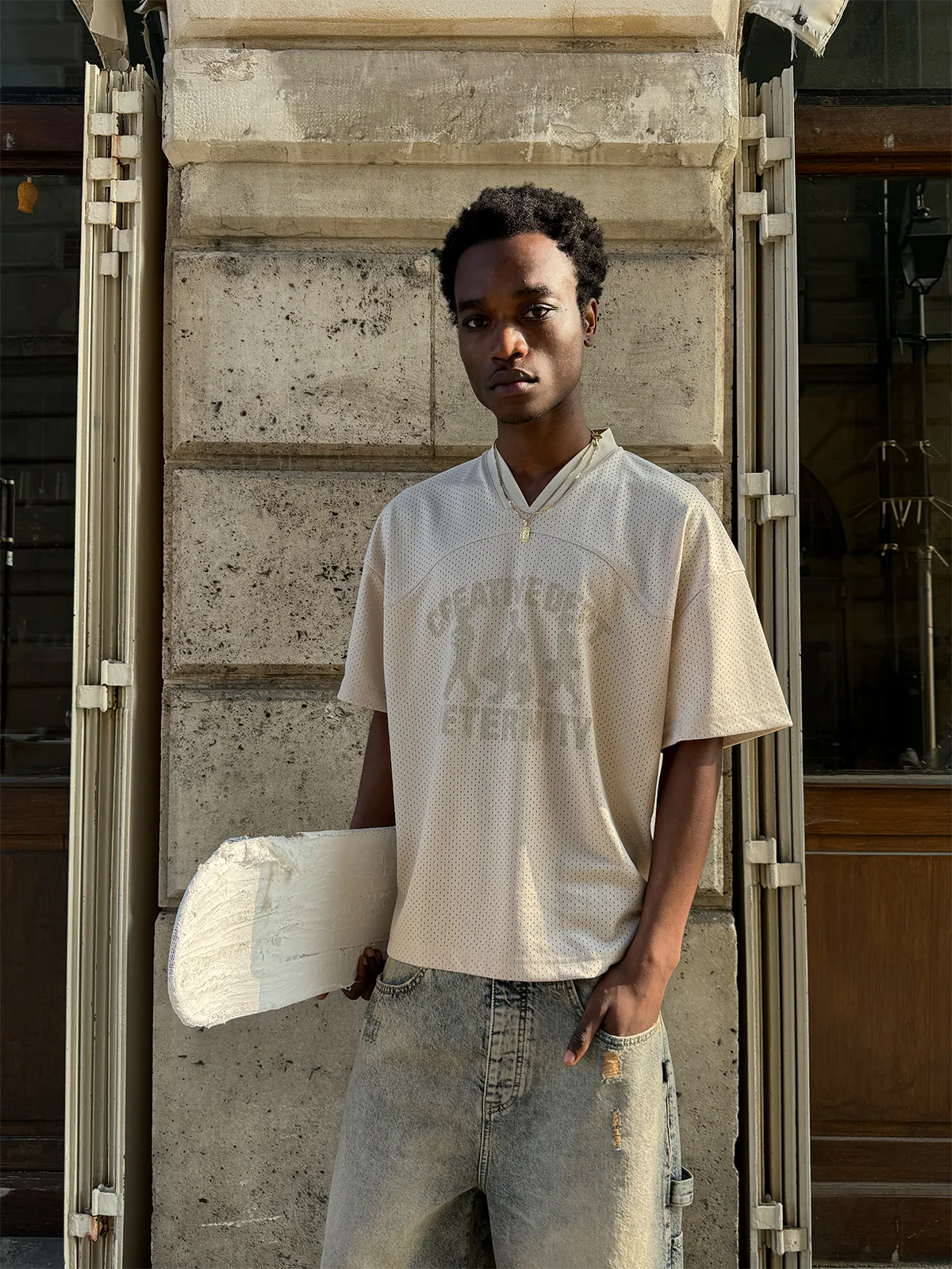 CREATIVE DEPT LOGO MESH T-SHIRT - CREAM - Image 3