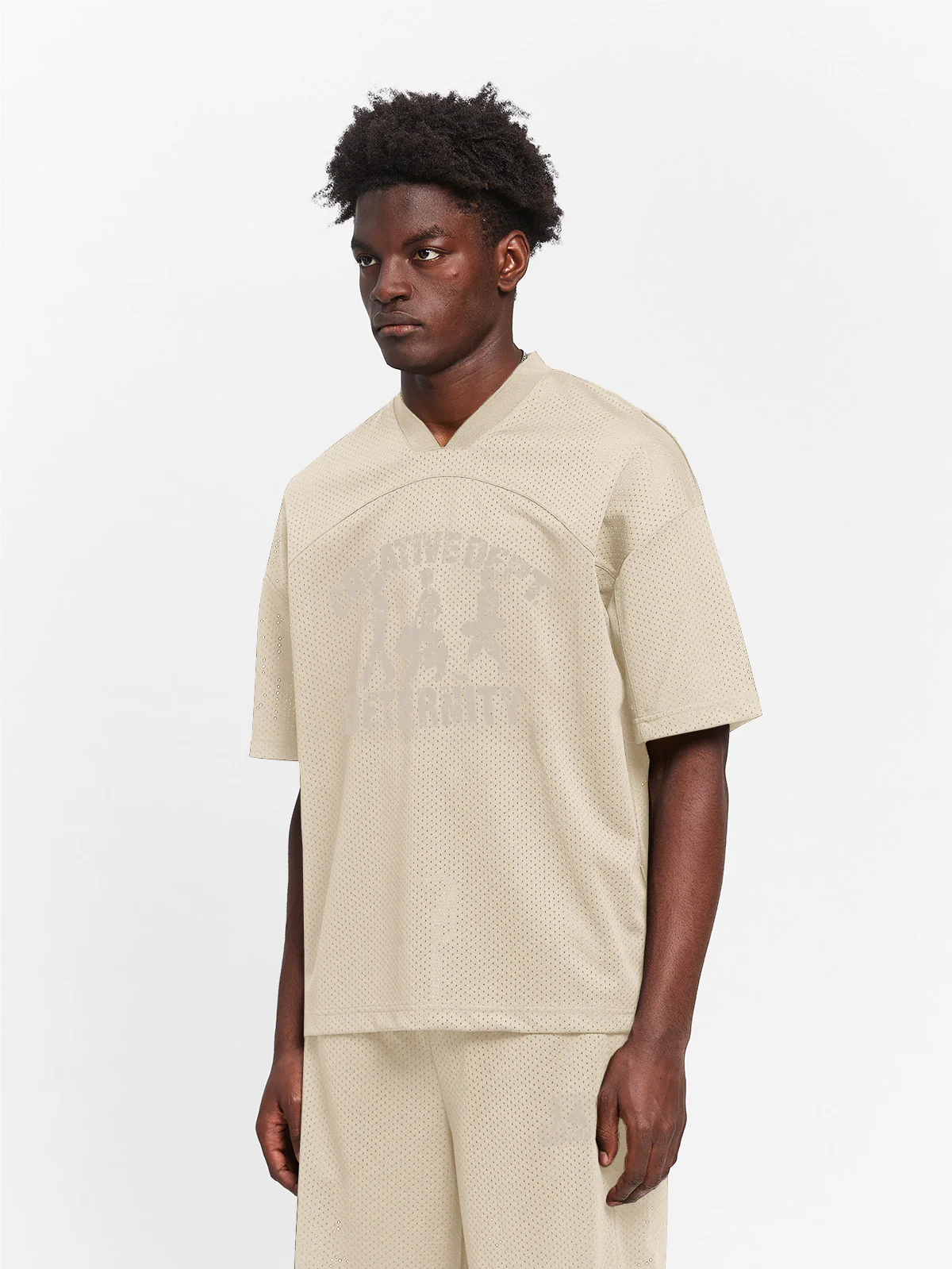 CREATIVE DEPT LOGO MESH T-SHIRT - CREAM - Image 4