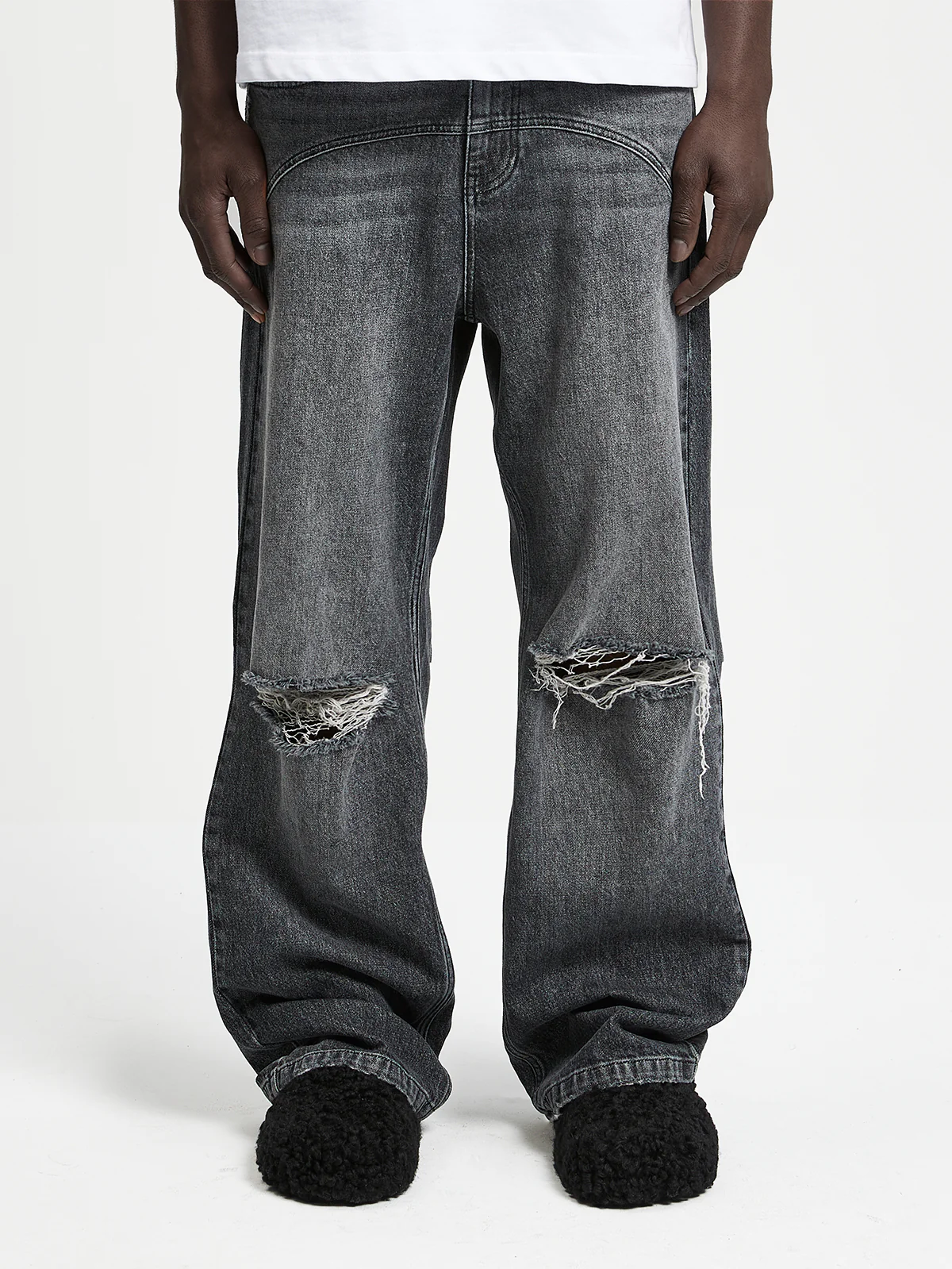 DESTROYED TROU DENIM - WASHED GREY - Image 2