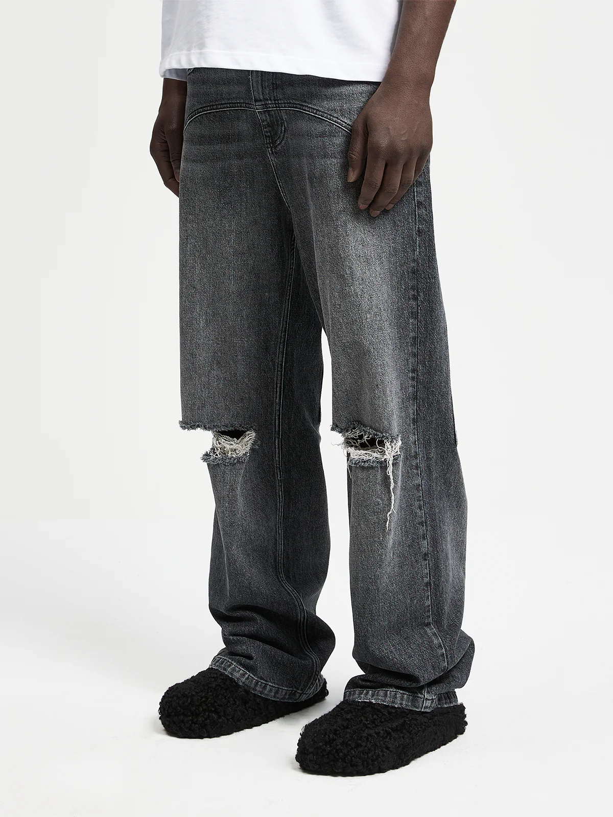 DESTROYED TROU DENIM - WASHED GREY - Image 3