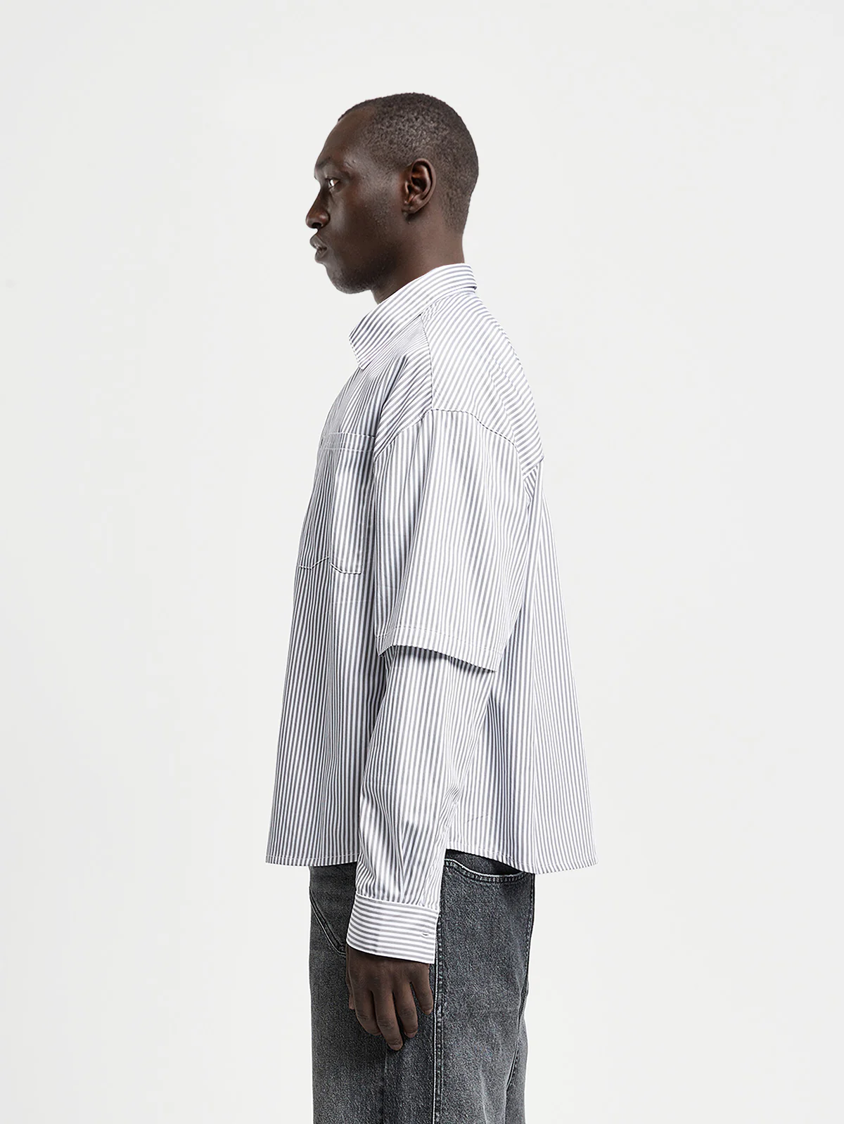 DOUBLE SLEEVE BUTTON SHIRT - WHITE/GREY - Image 4