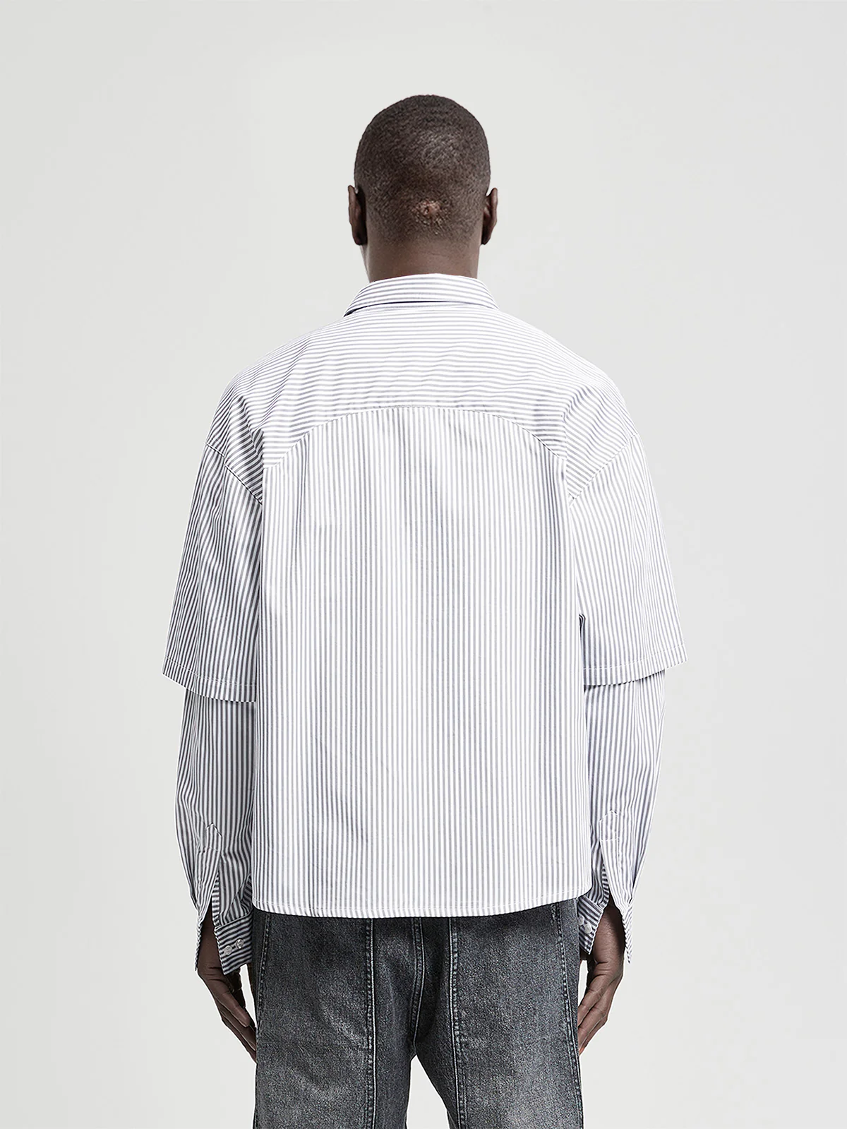DOUBLE SLEEVE BUTTON SHIRT - WHITE/GREY - Image 5