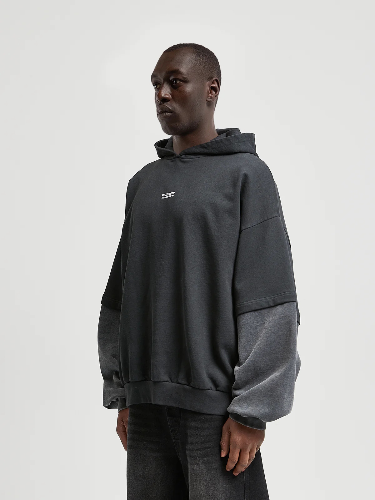 DOUBLE SLEEVE HOODIE - WASHED GREY - Image 3