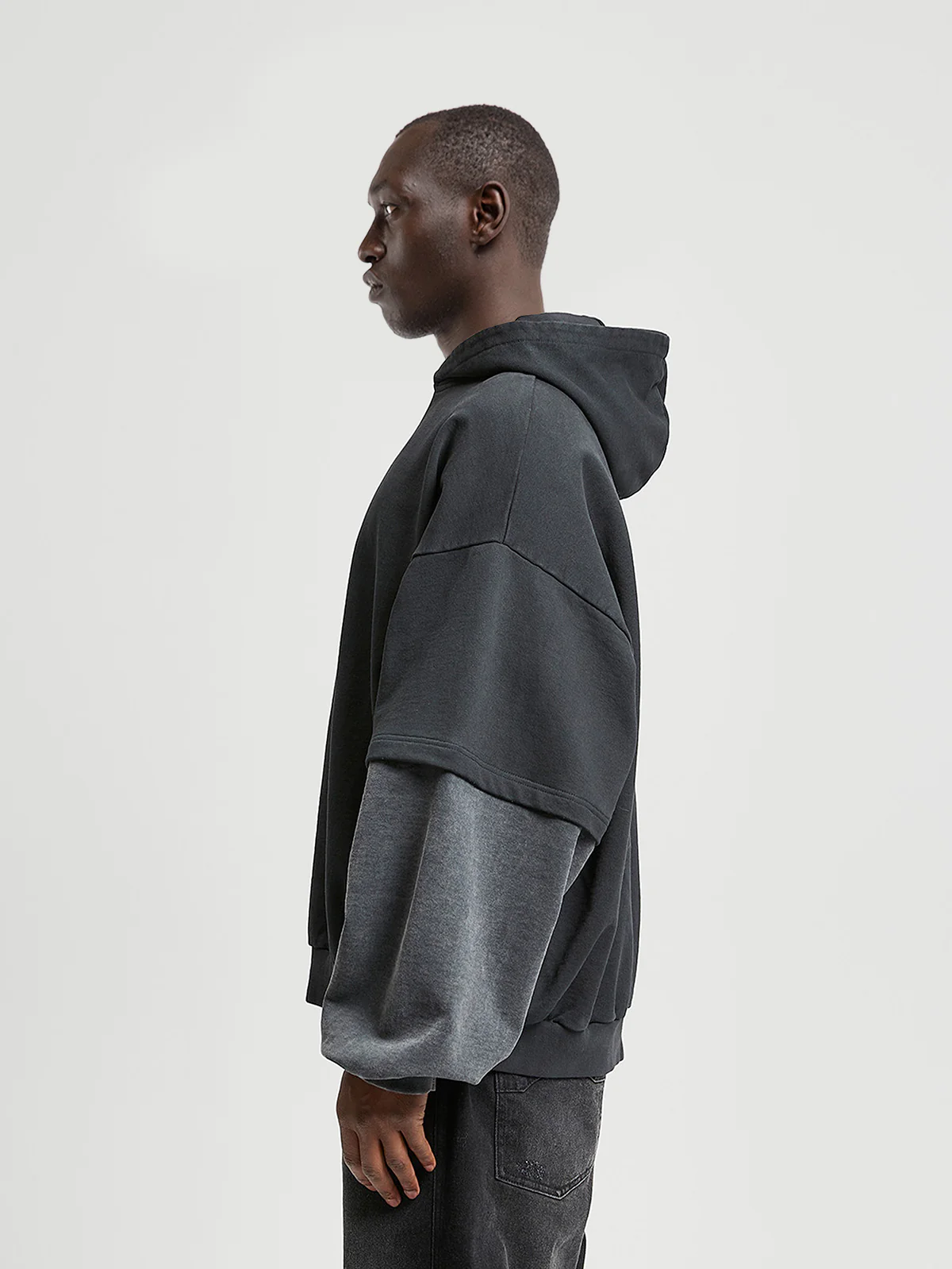 DOUBLE SLEEVE HOODIE - WASHED GREY - Image 4