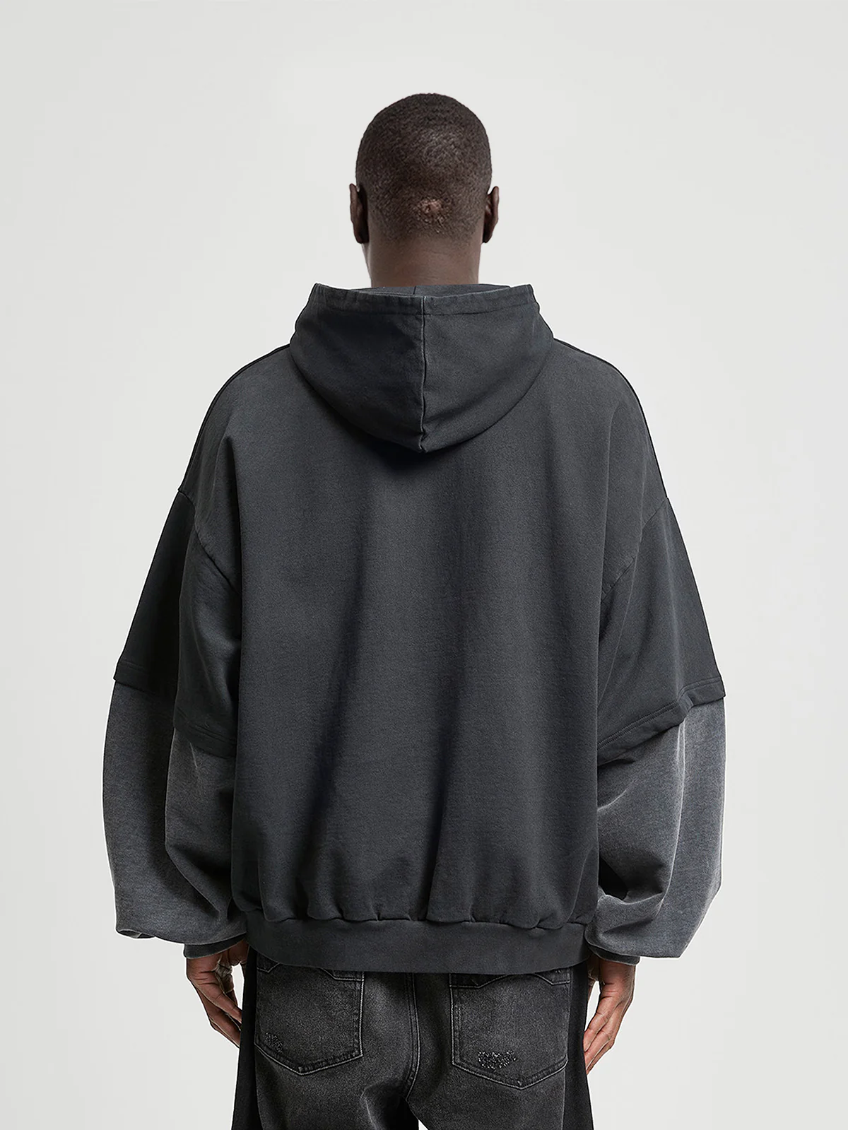 DOUBLE SLEEVE HOODIE - WASHED GREY - Image 5