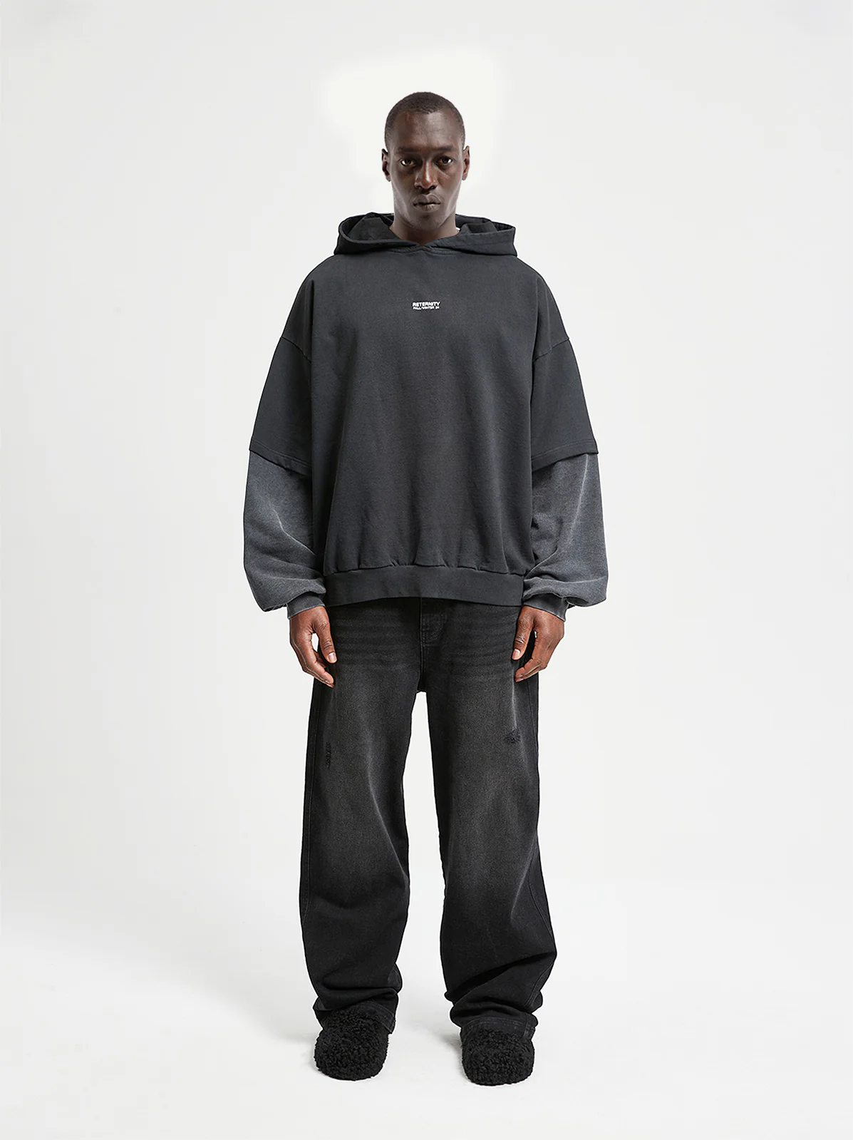 DOUBLE SLEEVE HOODIE - WASHED GREY - Image 6