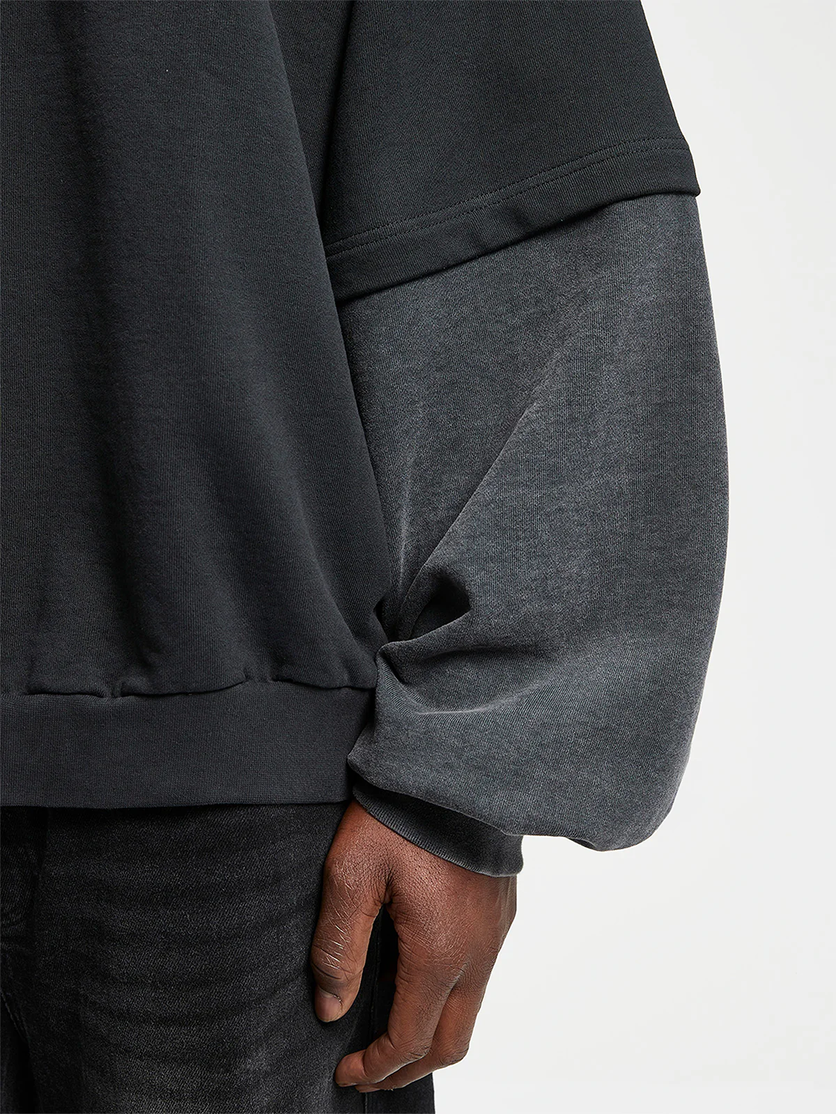 DOUBLE SLEEVE HOODIE - WASHED GREY - Image 8