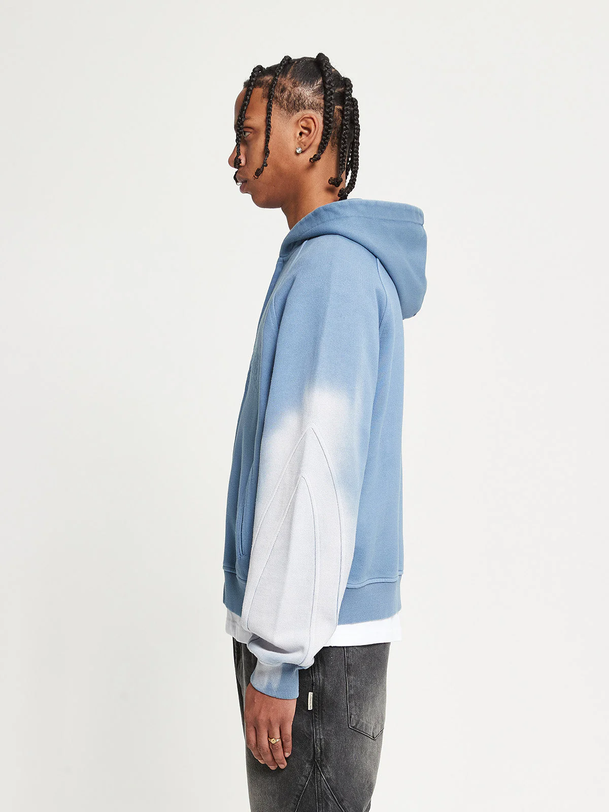 EMBROIDERED ZIP-HOODIE - FADED BLUE-GREY - Image 4