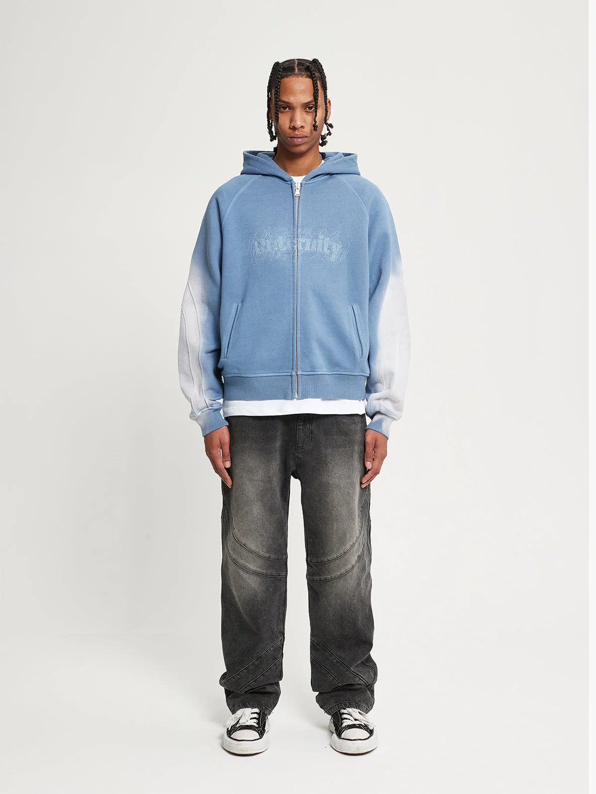 EMBROIDERED ZIP-HOODIE - FADED BLUE-GREY - Image 6