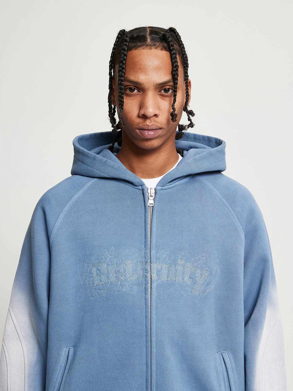 EMBROIDERED ZIP-HOODIE - FADED BLUE-GREY - Image 8