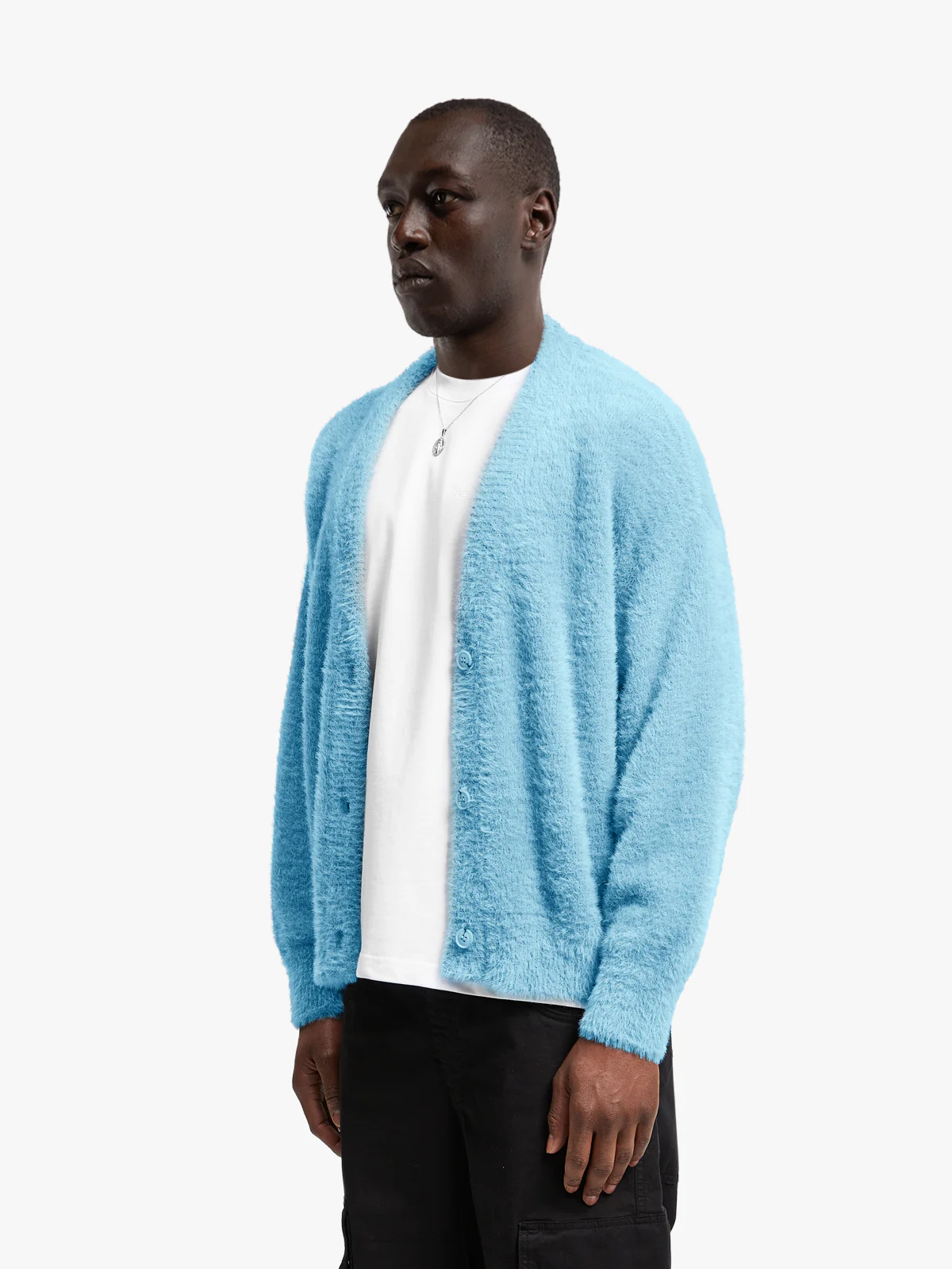 ESSENTIAL FURRY KNIT CARDIGAN - LIGHT BLUE - Image 3