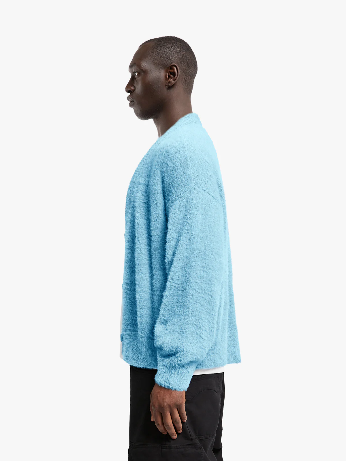 ESSENTIAL FURRY KNIT CARDIGAN - LIGHT BLUE - Image 4