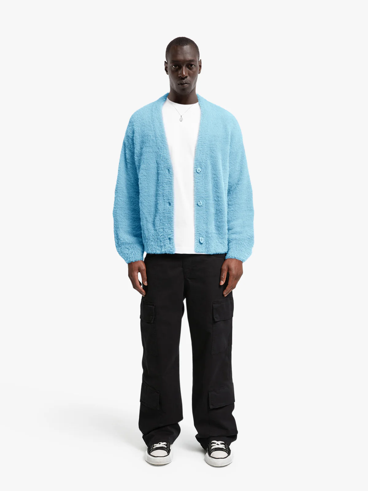 ESSENTIAL FURRY KNIT CARDIGAN - LIGHT BLUE - Image 6