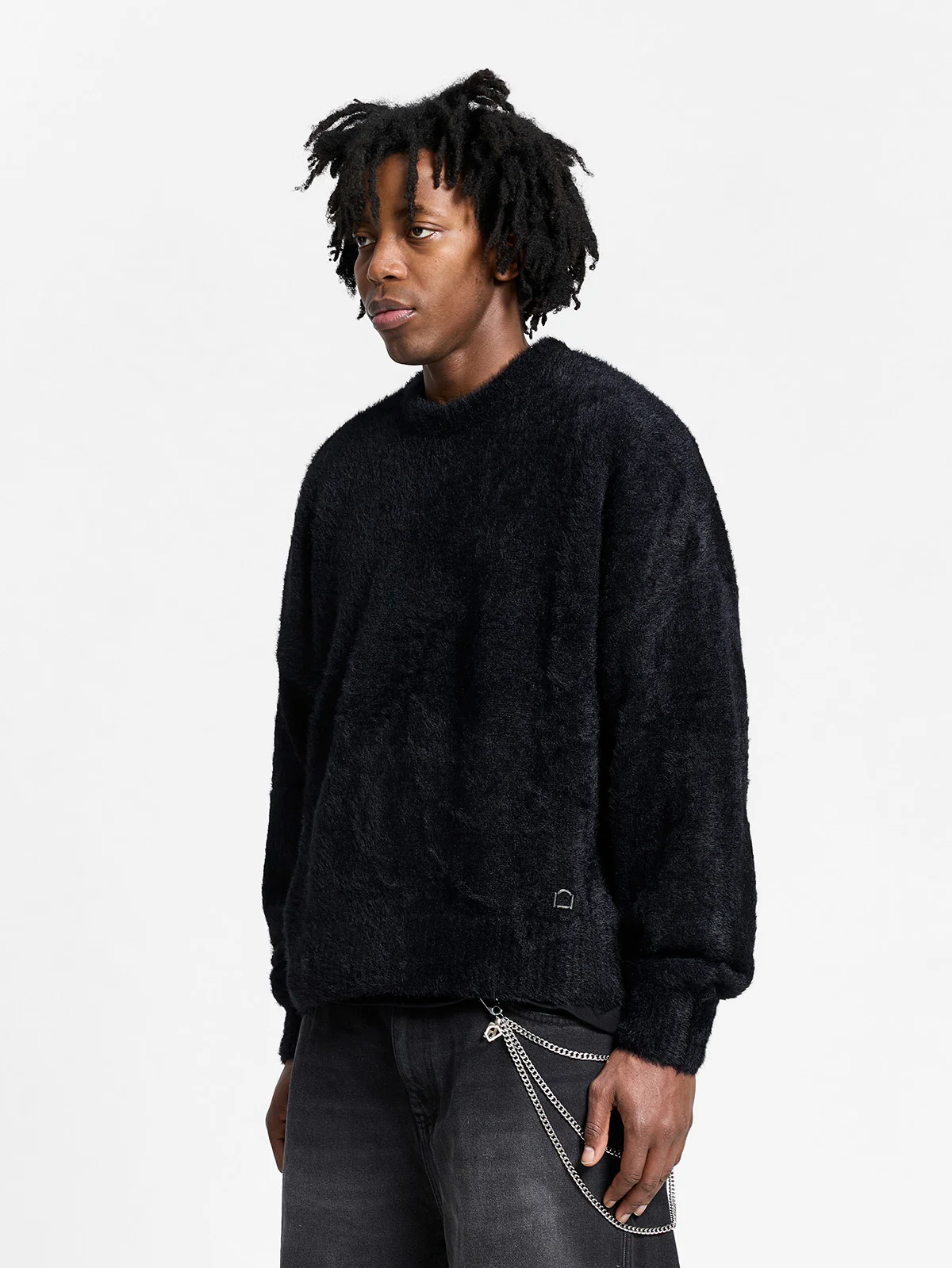 ESSENTIAL FURRY KNIT SWEATER - BLACK - Image 3
