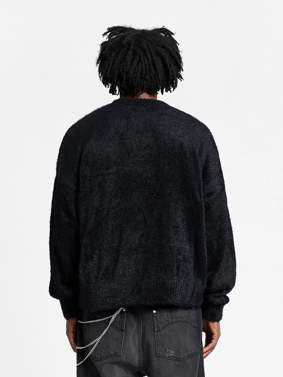 ESSENTIAL FURRY KNIT SWEATER - BLACK - Image 5