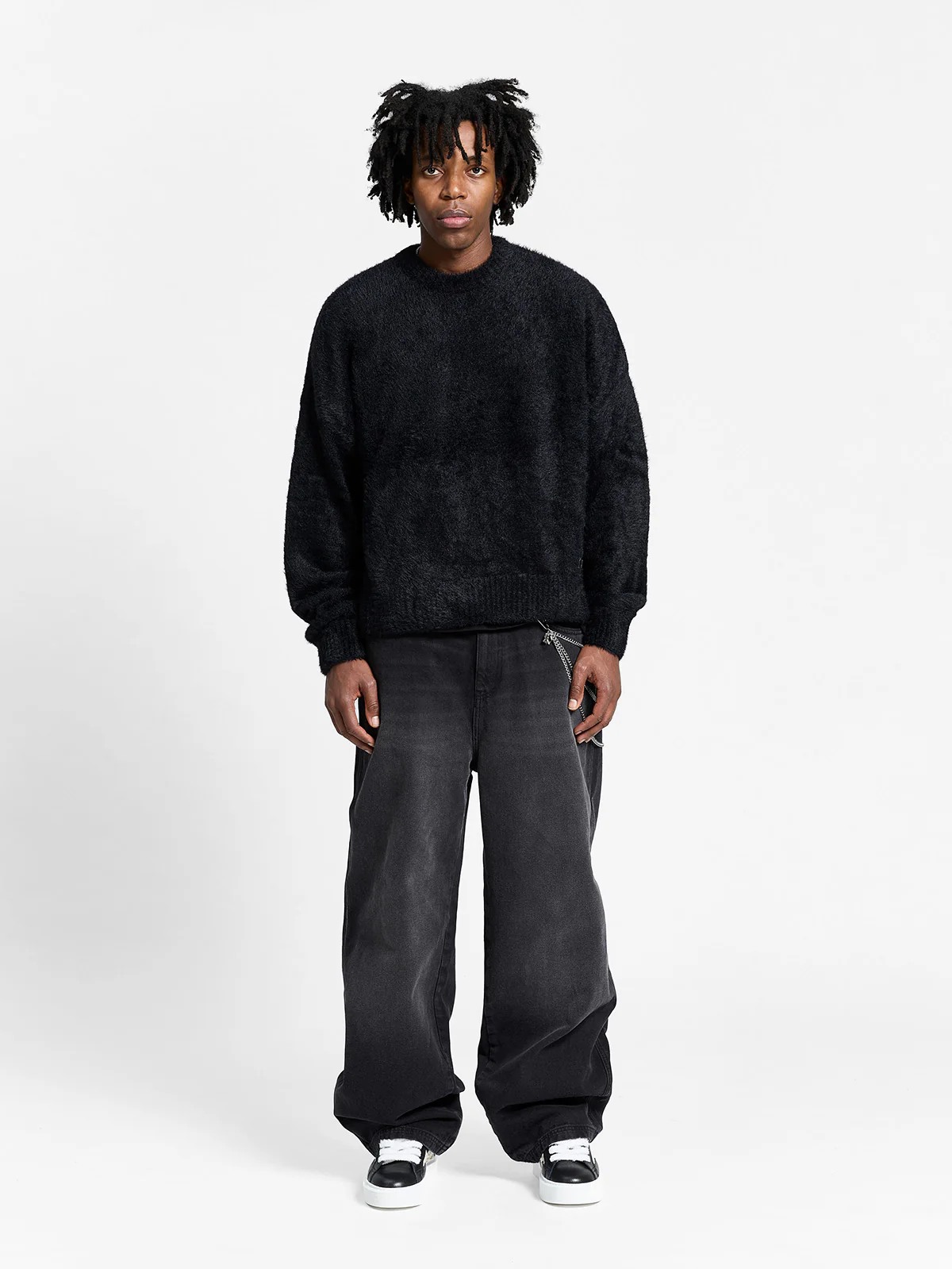 ESSENTIAL FURRY KNIT SWEATER - BLACK - Image 6