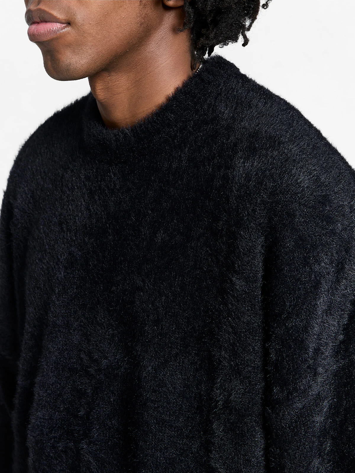 ESSENTIAL FURRY KNIT SWEATER - BLACK - Image 7