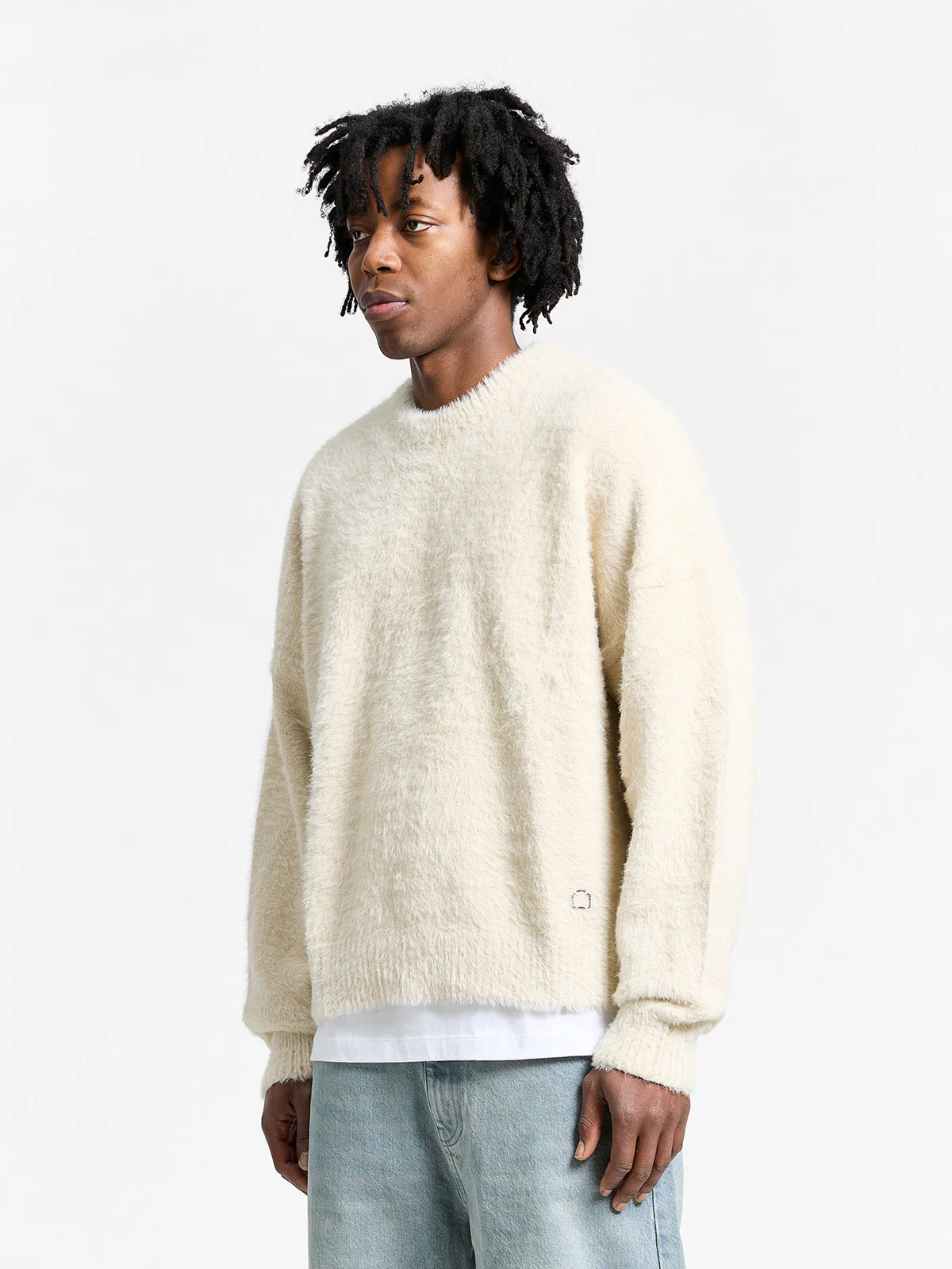 ESSENTIAL FURRY KNIT SWEATER - CREAM - Image 3