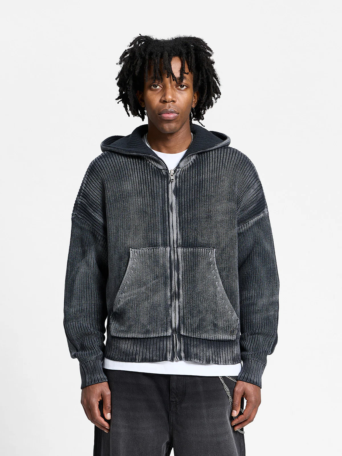 ESSENTIAL KNIT ZIP-HOODIE - ACID BLACK - Image 2