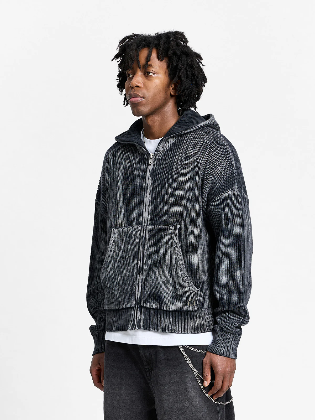 ESSENTIAL KNIT ZIP-HOODIE - ACID BLACK - Image 3