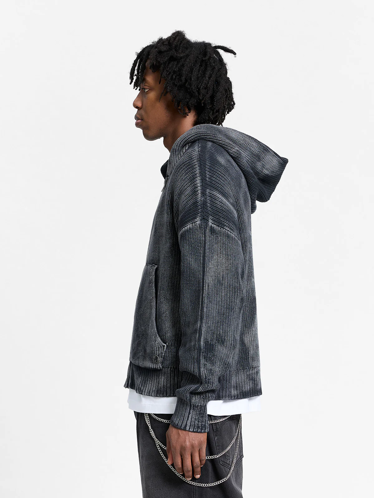 ESSENTIAL KNIT ZIP-HOODIE - ACID BLACK - Image 4