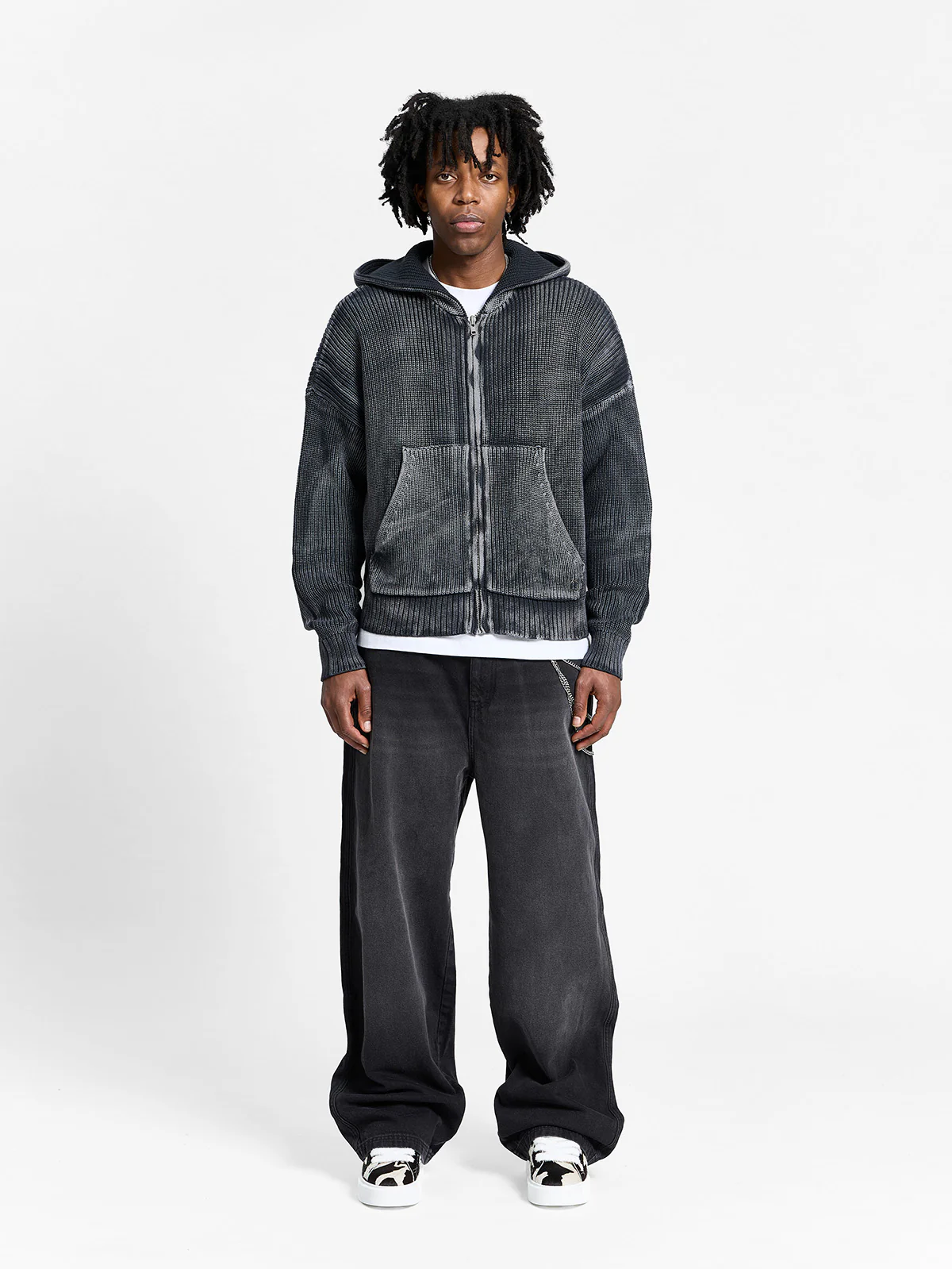 ESSENTIAL KNIT ZIP-HOODIE - ACID BLACK - Image 6