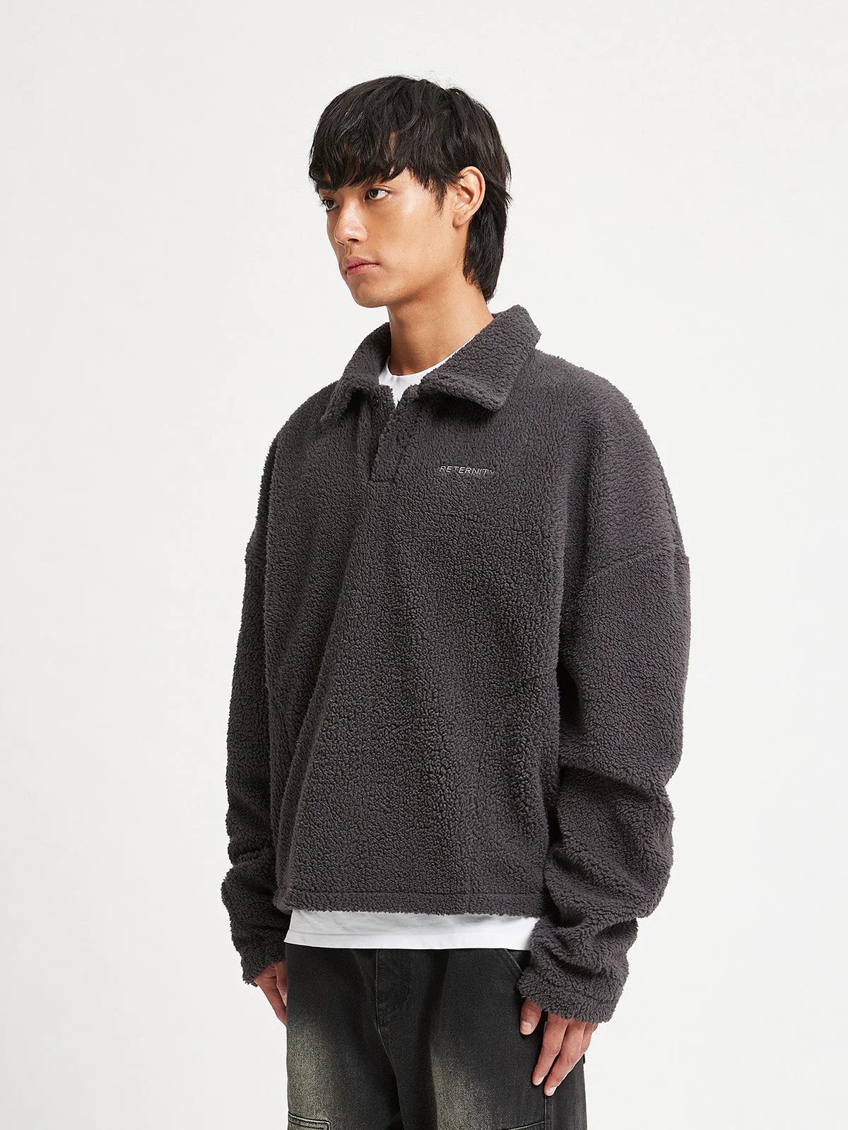 FLEECE POLO SWEATER - DARKGREY - Image 3