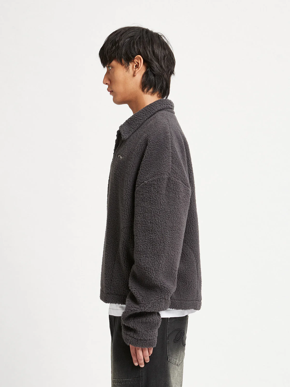 FLEECE POLO SWEATER - DARKGREY - Image 4