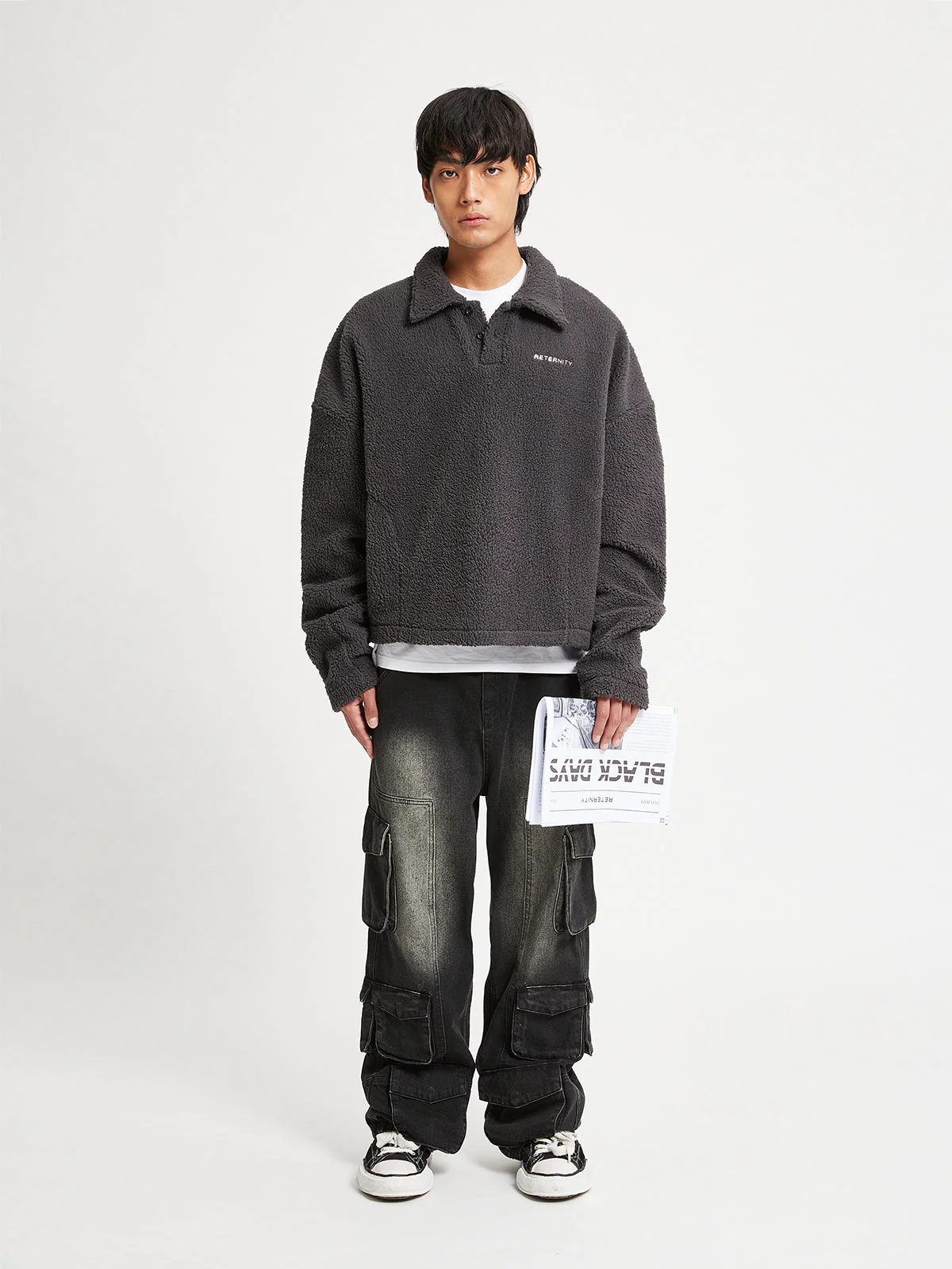 FLEECE POLO SWEATER - DARKGREY - Image 6