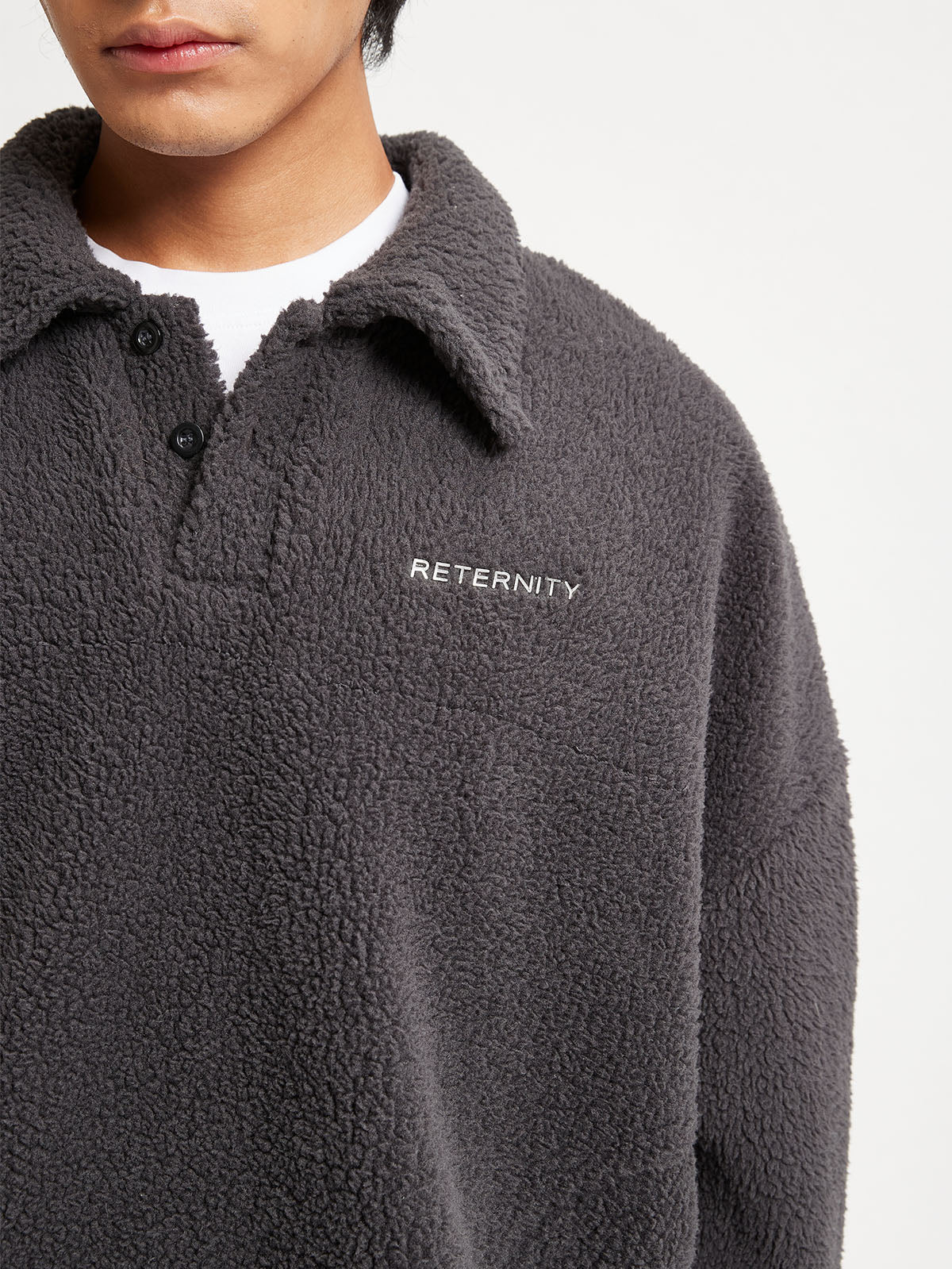FLEECE POLO SWEATER - DARKGREY - Image 7