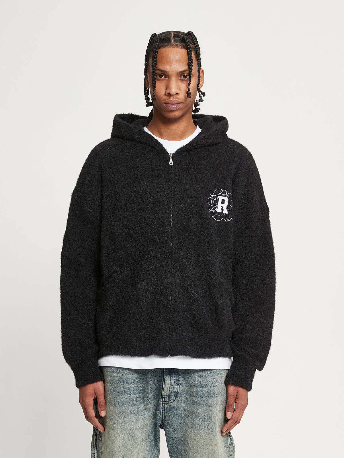 FURRY KNIT ZIP-JACKET - BLACK - Image 2