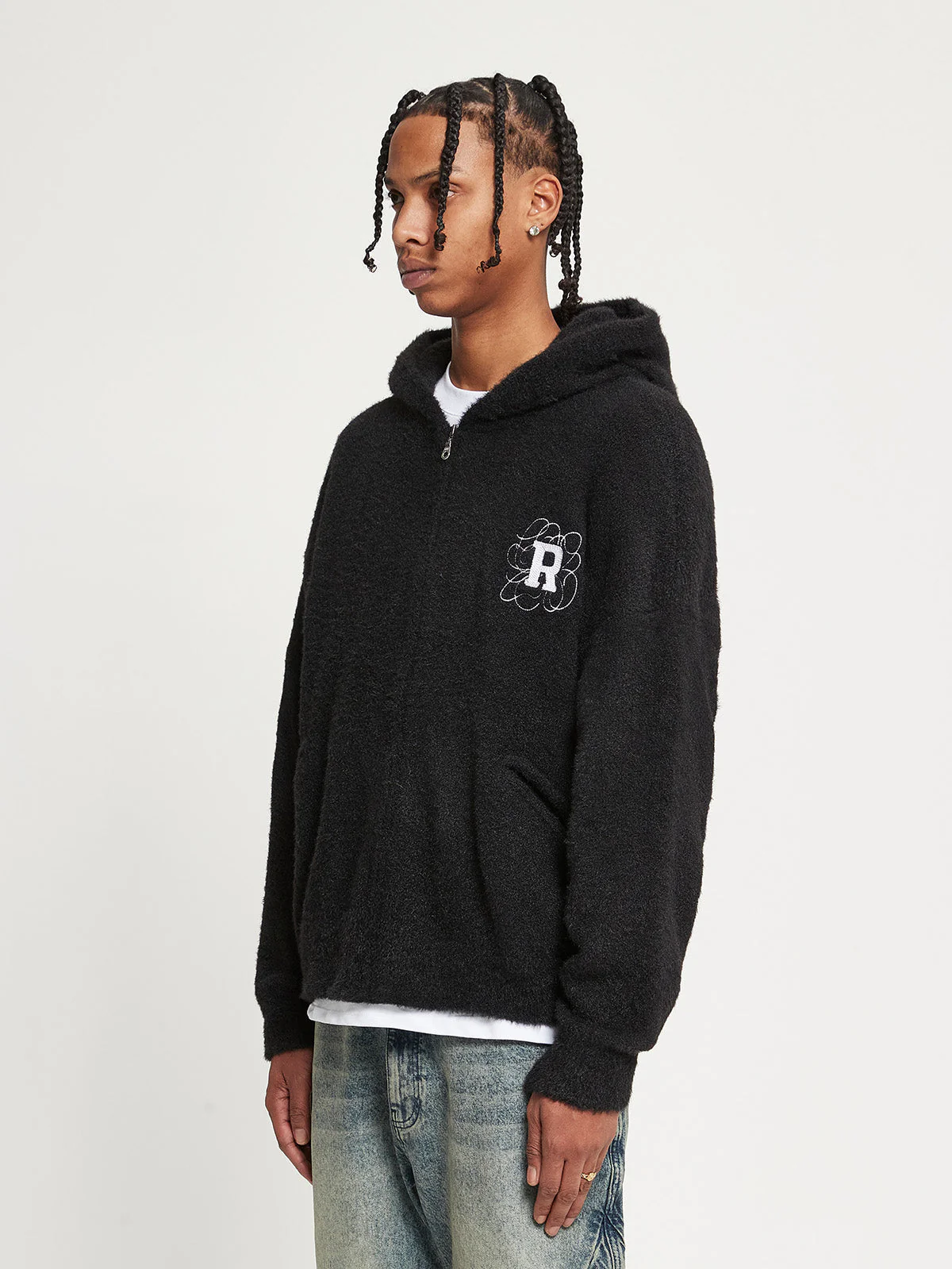 FURRY KNIT ZIP-JACKET - BLACK - Image 3