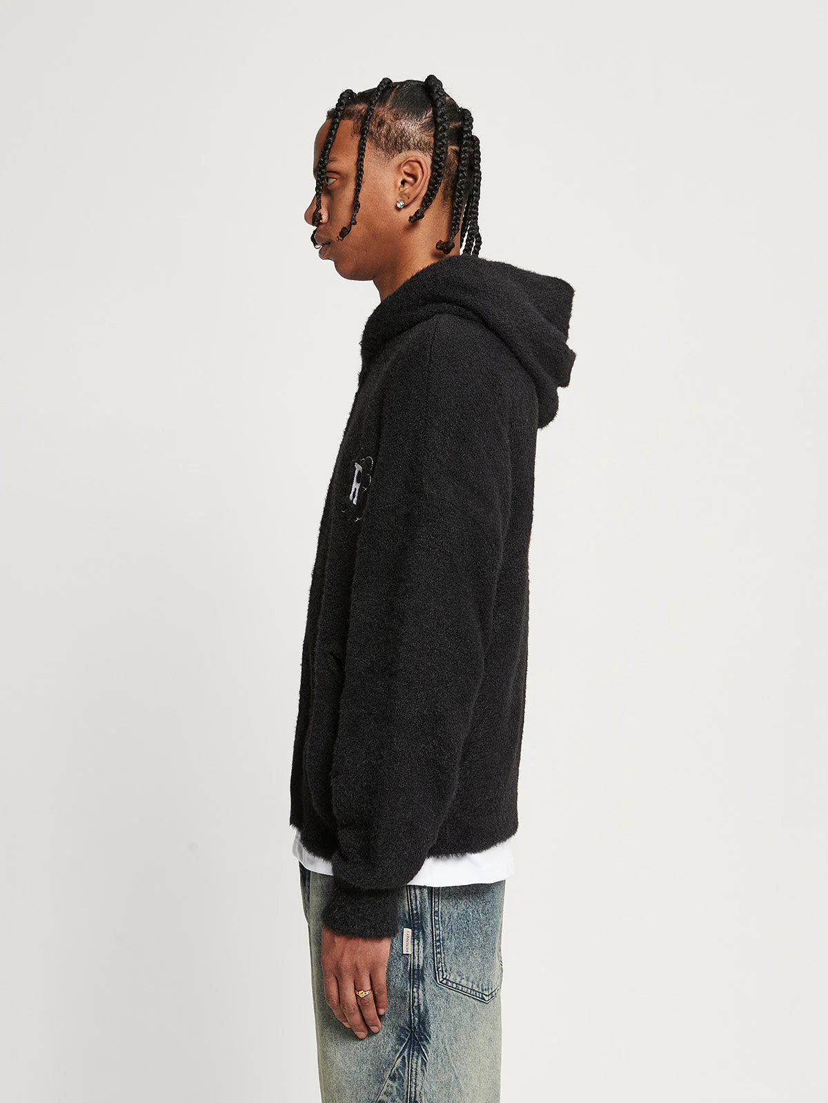 FURRY KNIT ZIP-JACKET - BLACK - Image 4