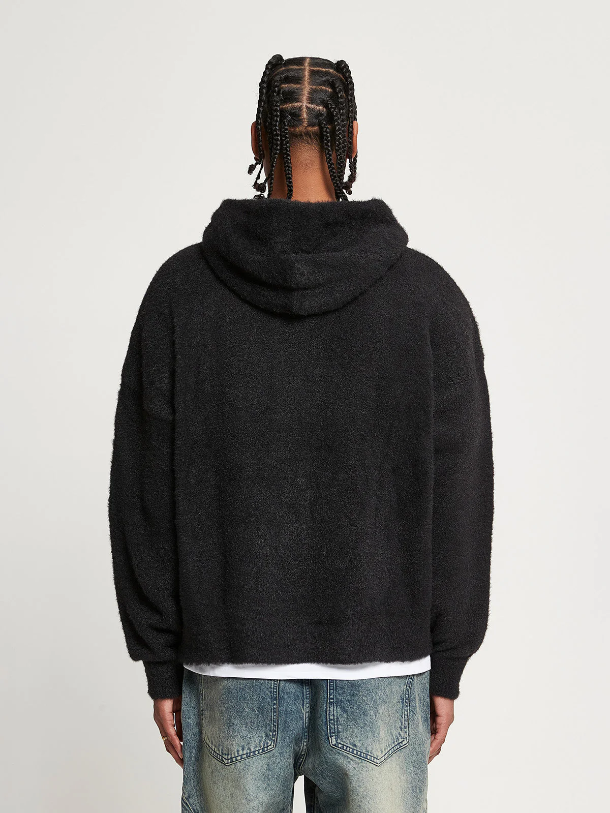 FURRY KNIT ZIP-JACKET - BLACK - Image 5